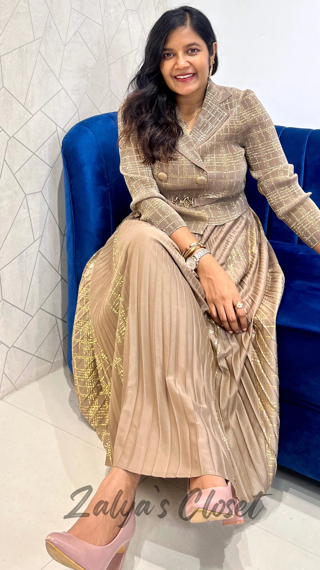 Imported Foil Printed with attached belt Magic Dress image 1