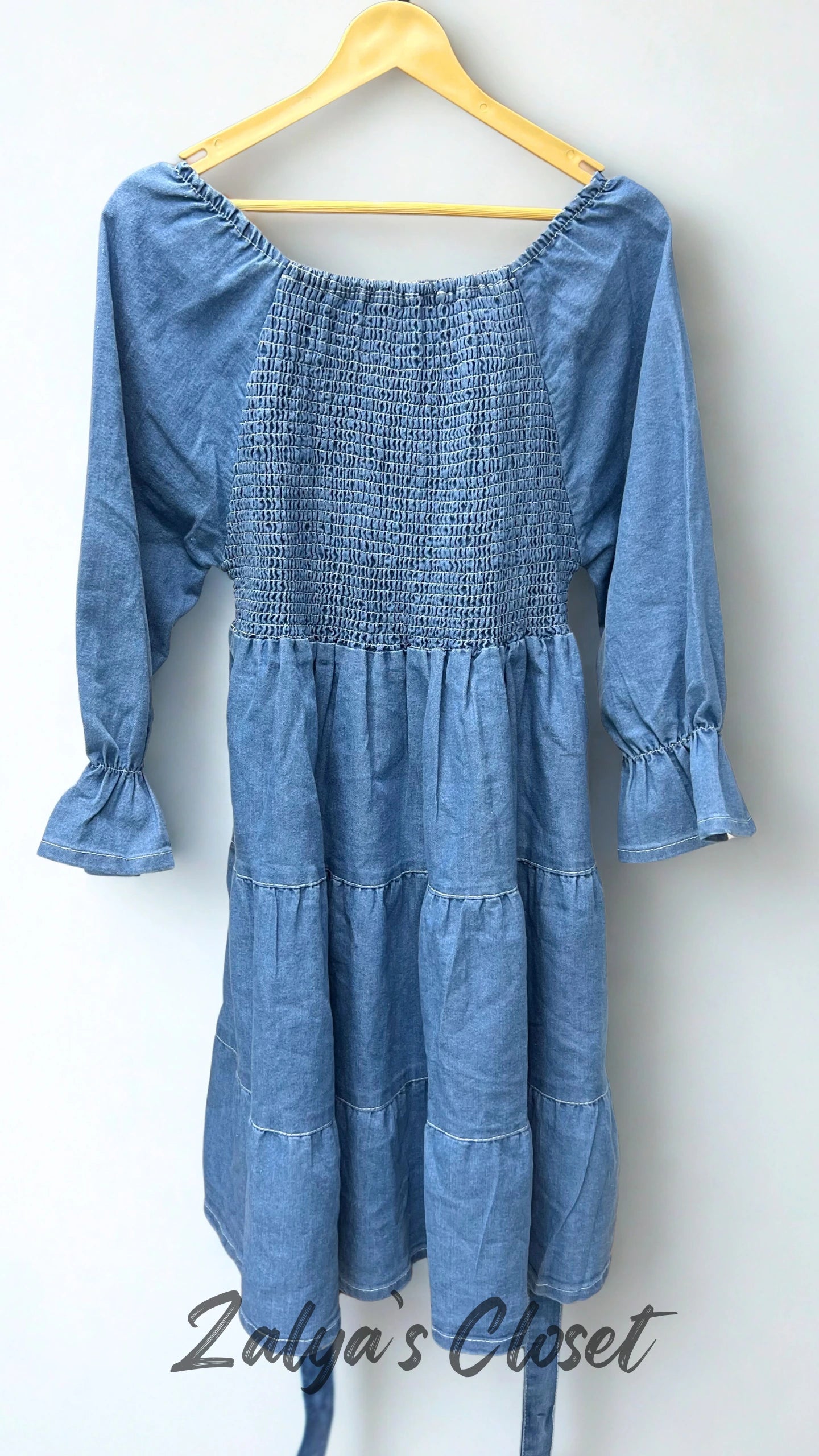 Smocking Denim Tiered Dress image 2