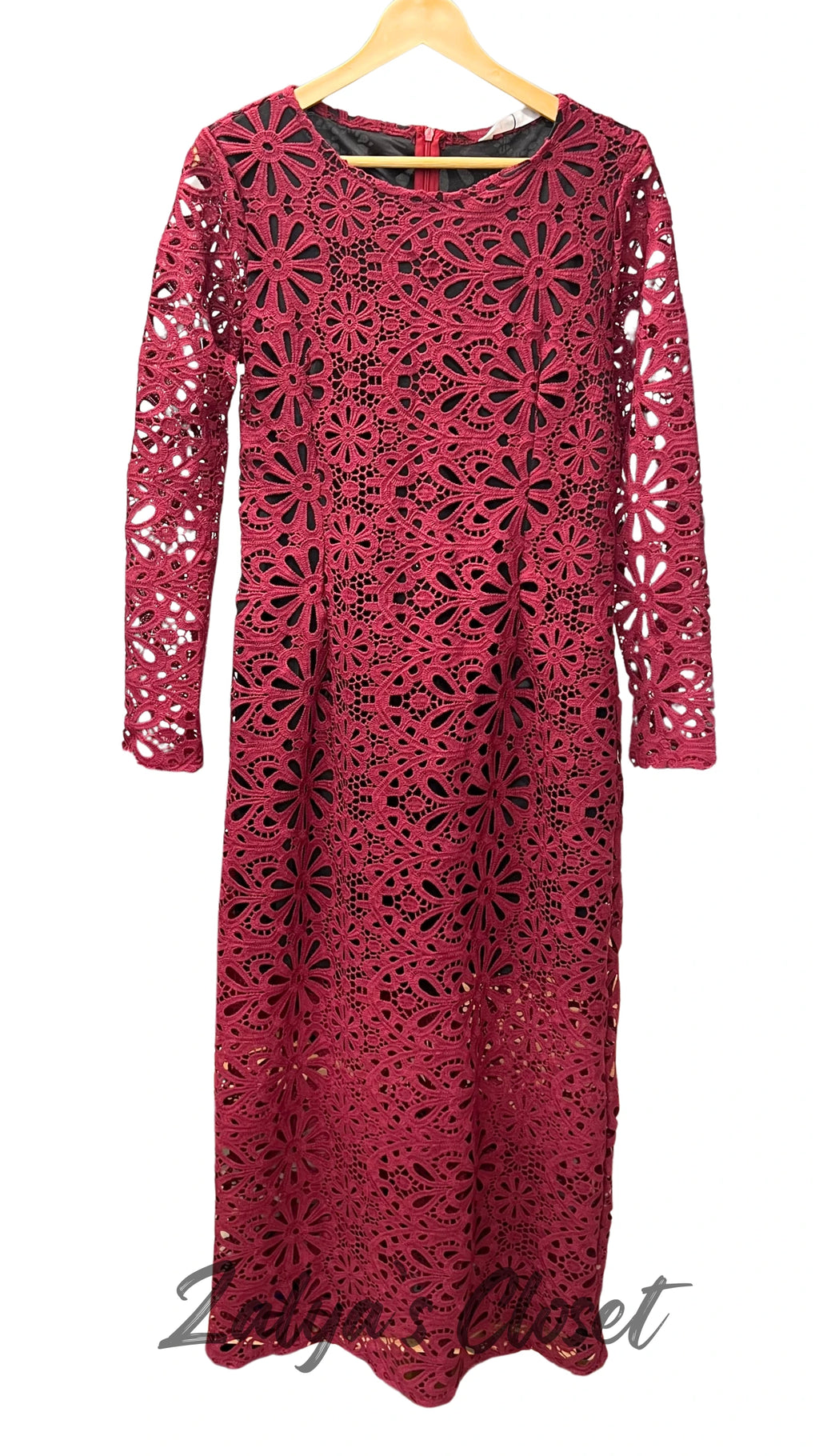 Lace Dress with Contract Lining - Wine Color image