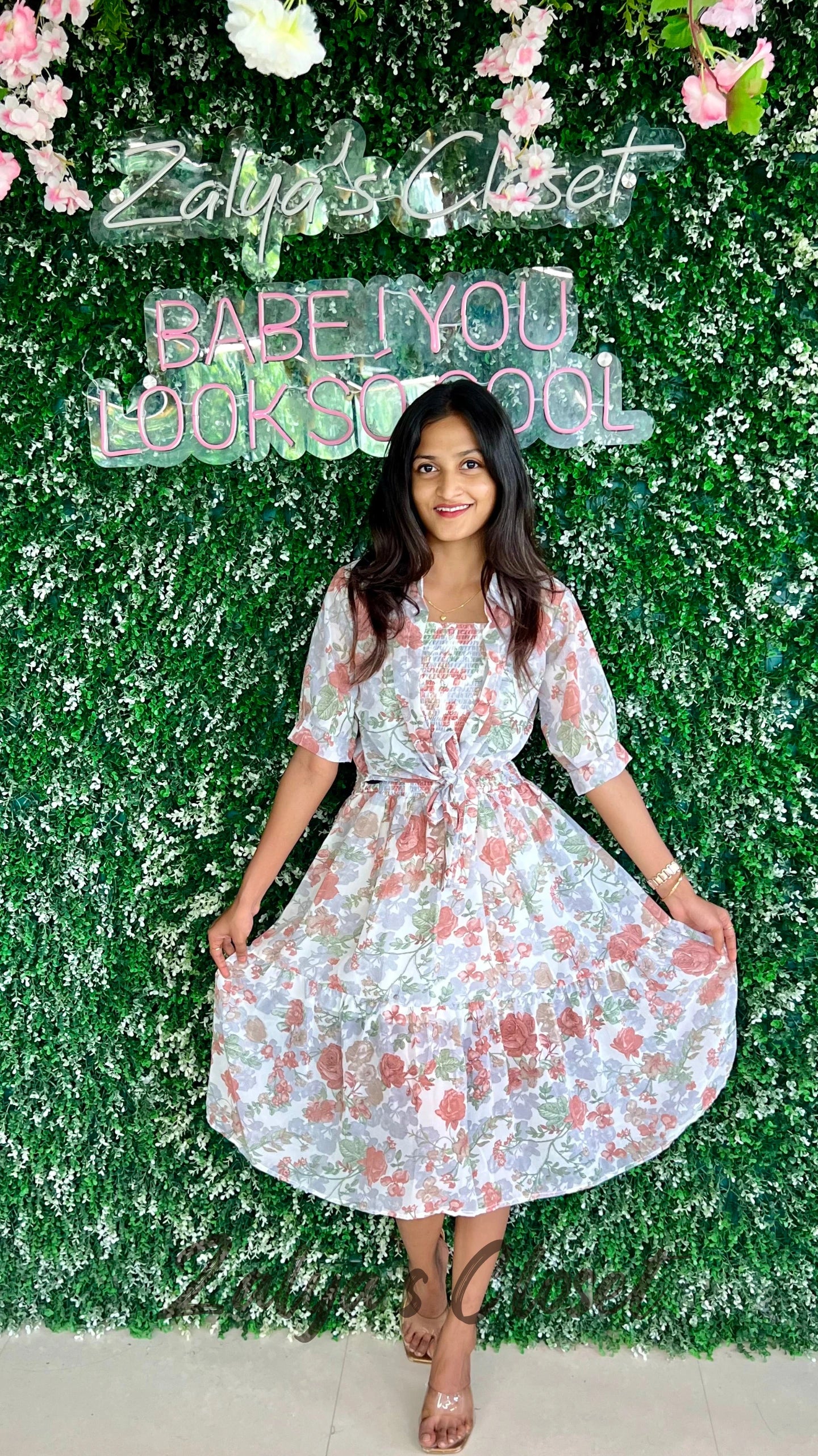 Knee Length Georgette Slip with Cropped Shrug image 3