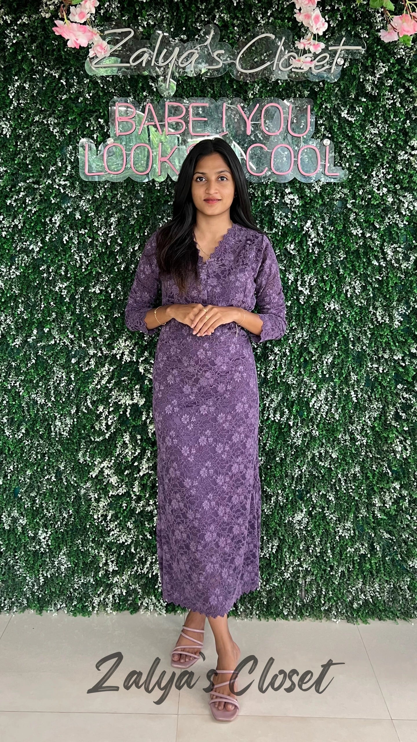 Imported Soft Lace Design Dress - Purple image