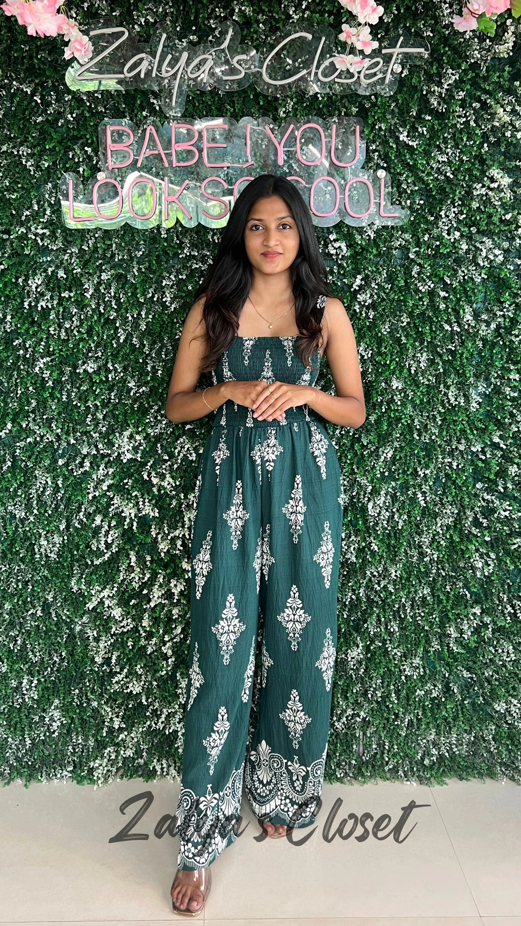 Imported Printed Jumpsuits - Dark Green image