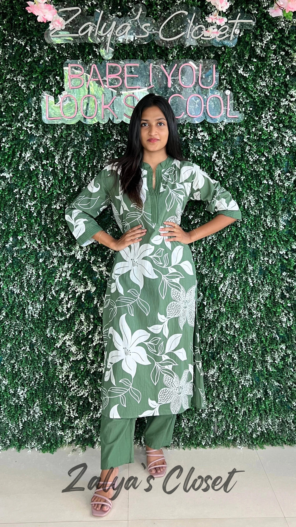 Cotton printed Kurti and Pant Co-ord Set - Green, 38 - 42 image