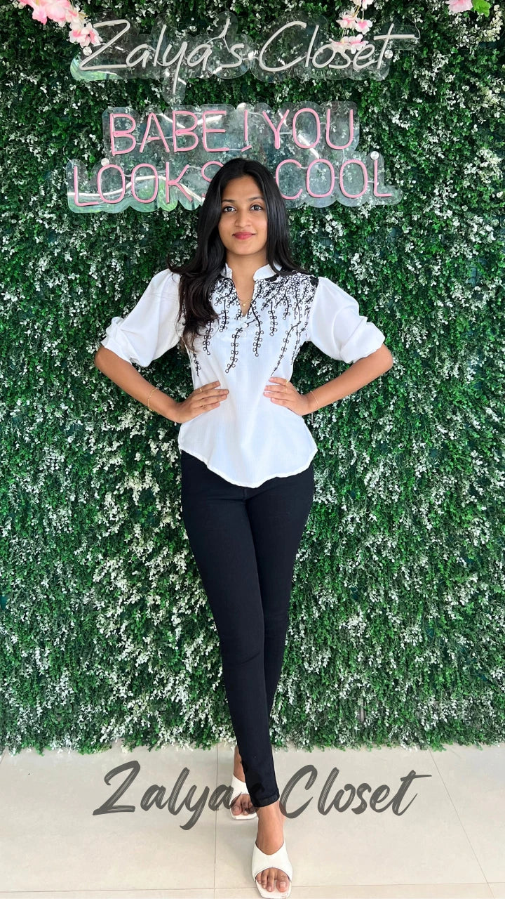 Embroidered Tops - White image