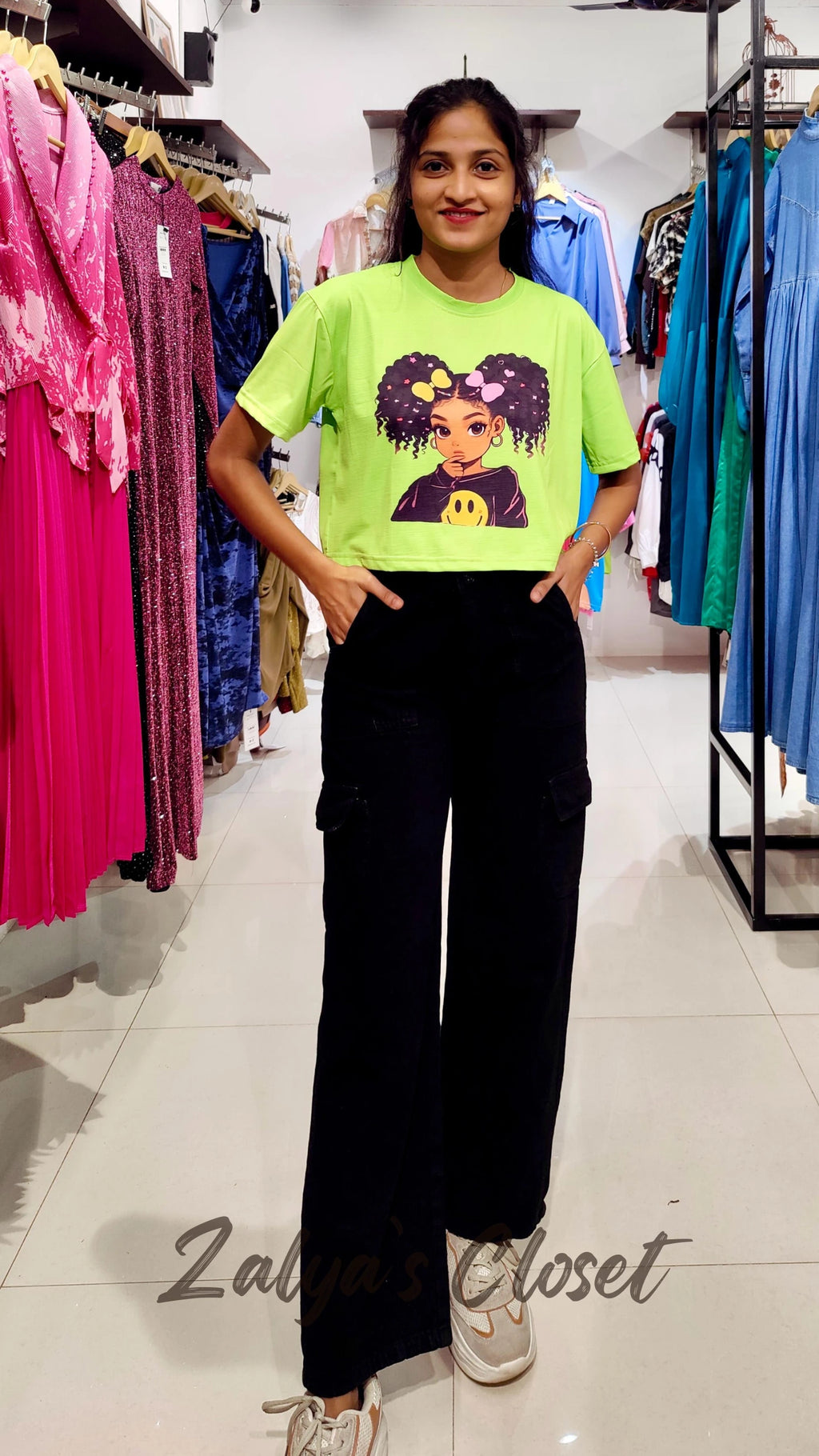 Cropped Cartoon Printed T- shirt - Green2 image