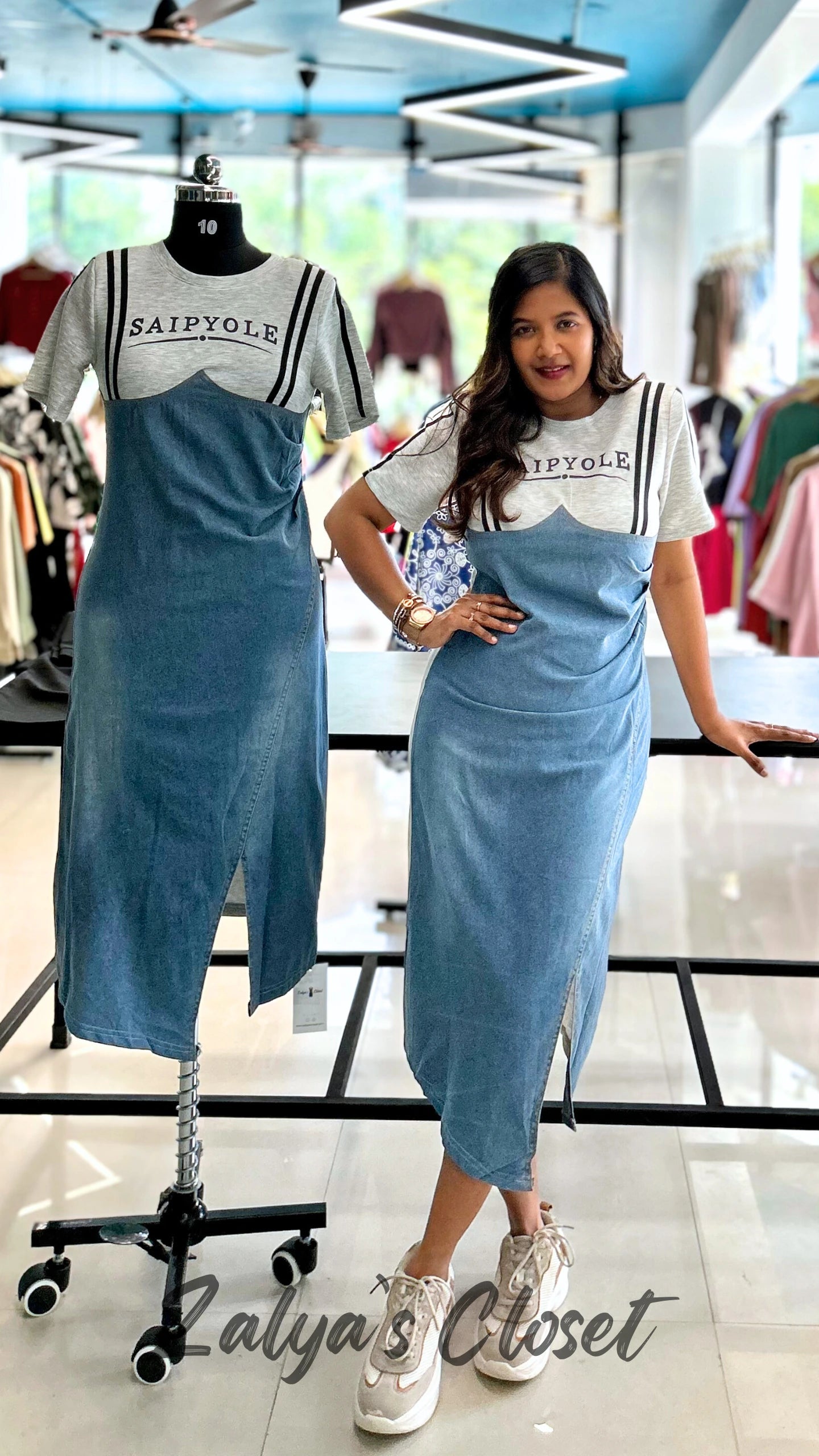 Imported Denim Dress with Front Slit image 4