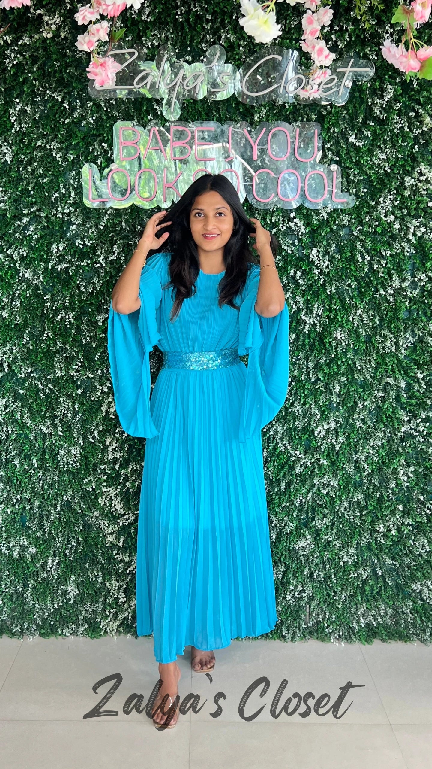 Imported Flared georgette Dress with Belt image 2