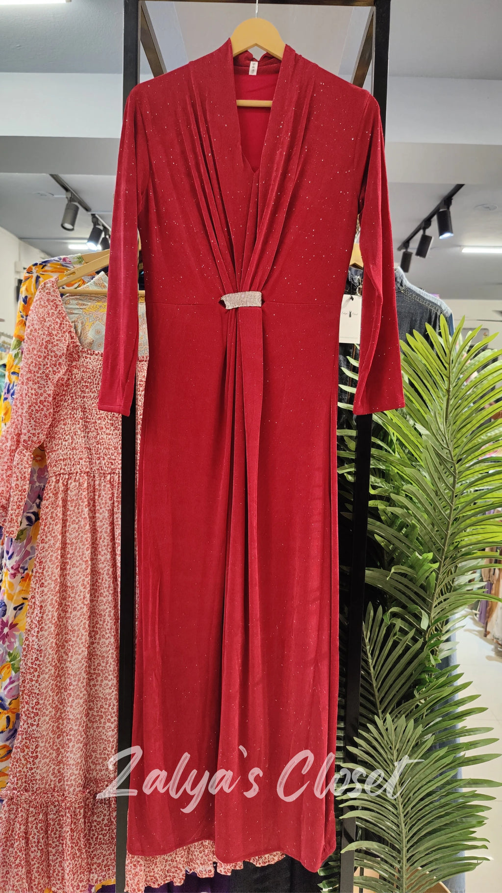 Full Stone Work Front Slip Party Wear Dress - Pinkish Red image