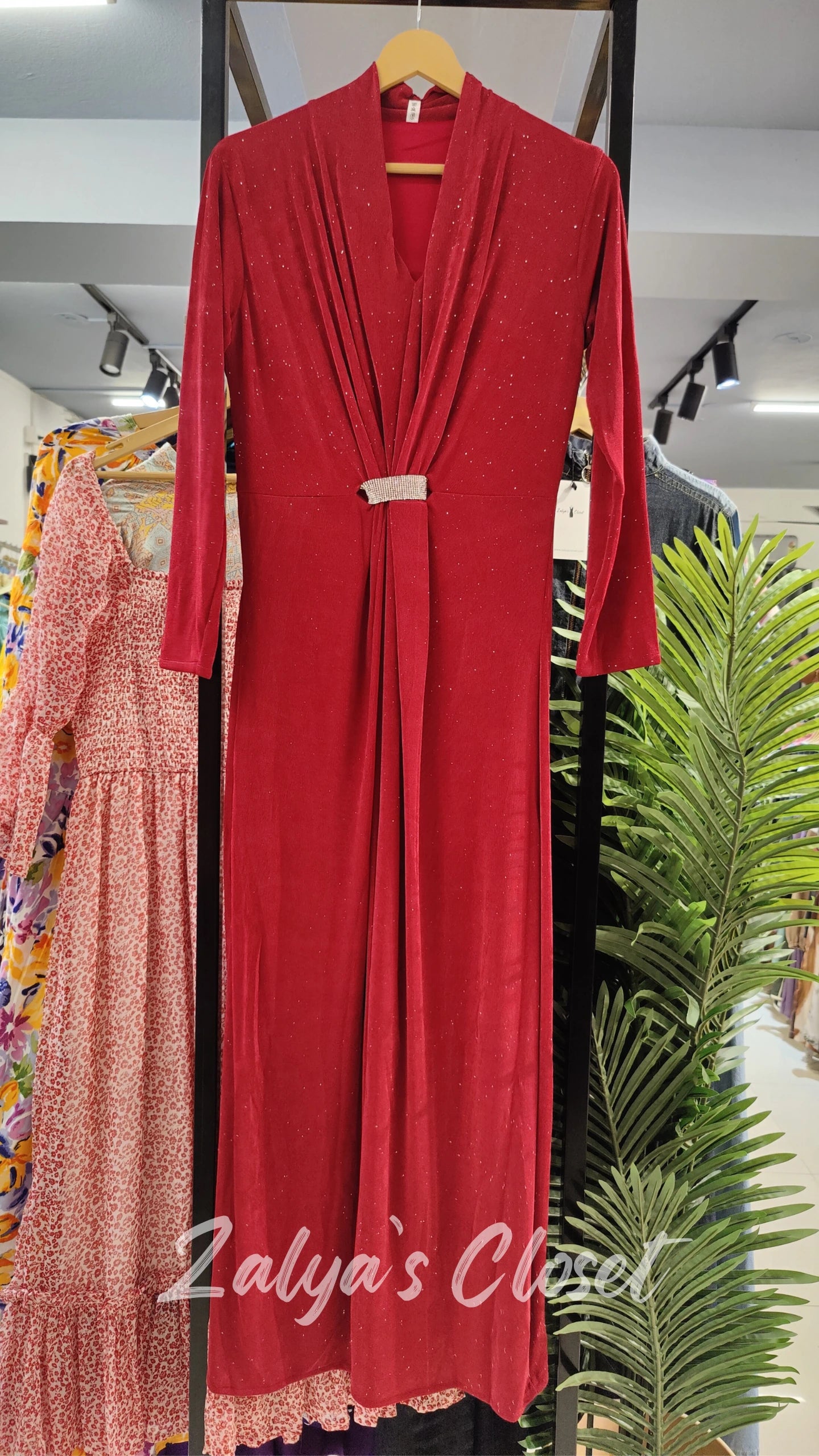 Full Stone Work Front Slip Party Wear Dress - Pinkish Red image