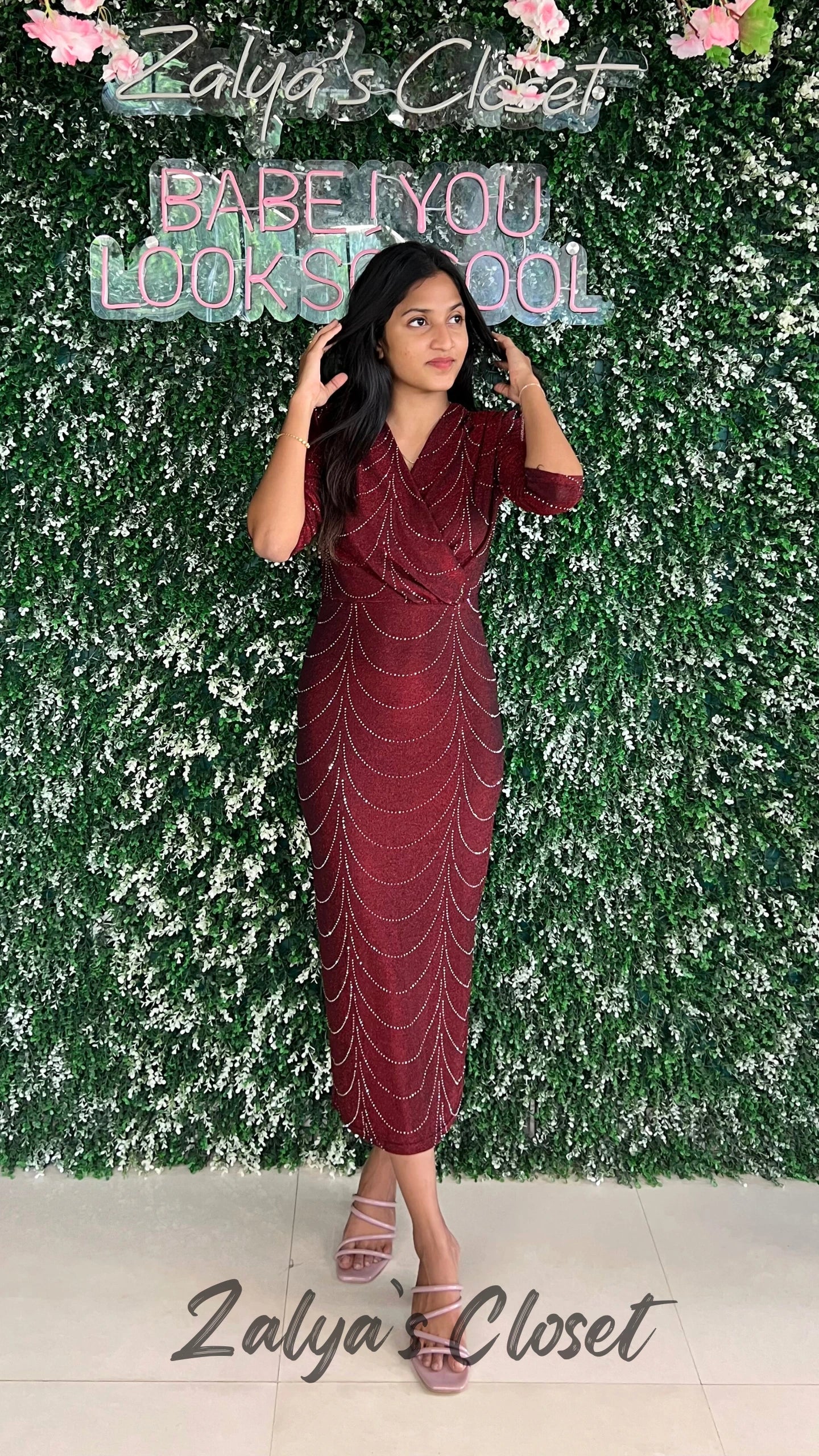 Full Stone Work V-neck Imported Dress image 4