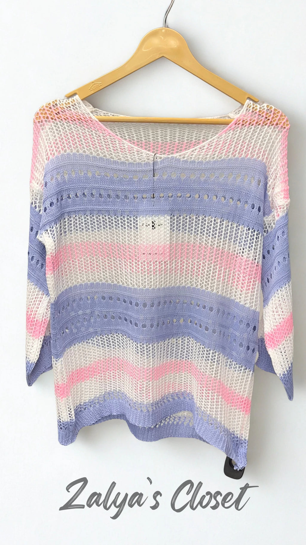 Horizontal Striped Crochet Tops - White image