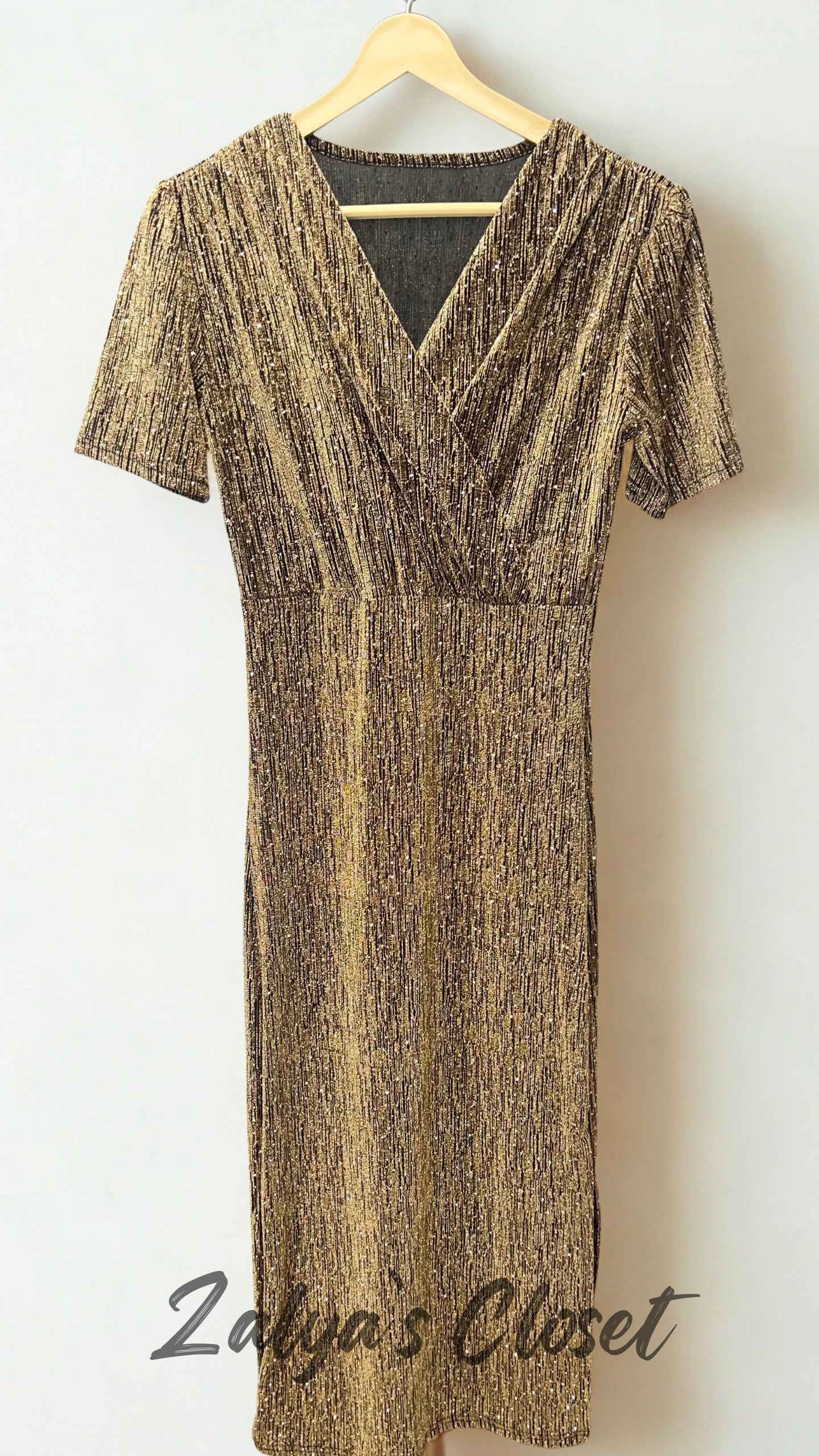 Full Stone Work Imported Dress with Metallic Belt - Gold image