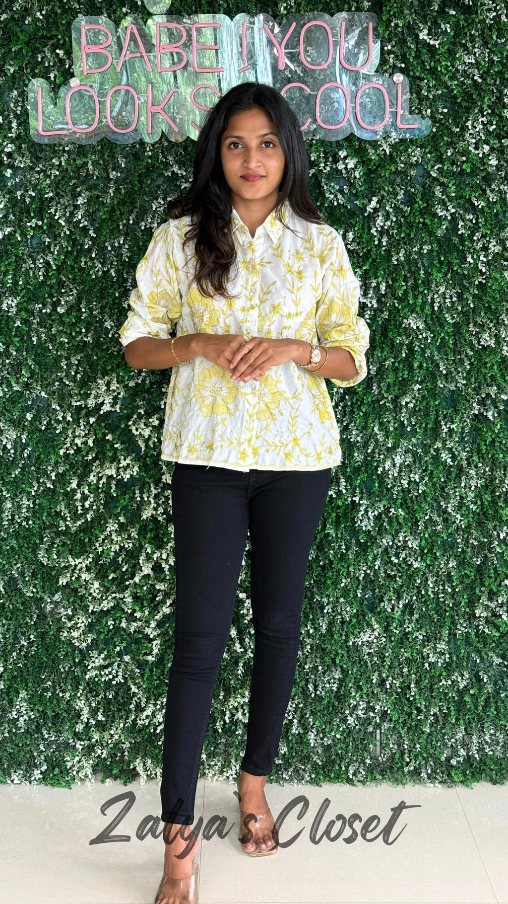 Flower Embroidered Tops - Green image