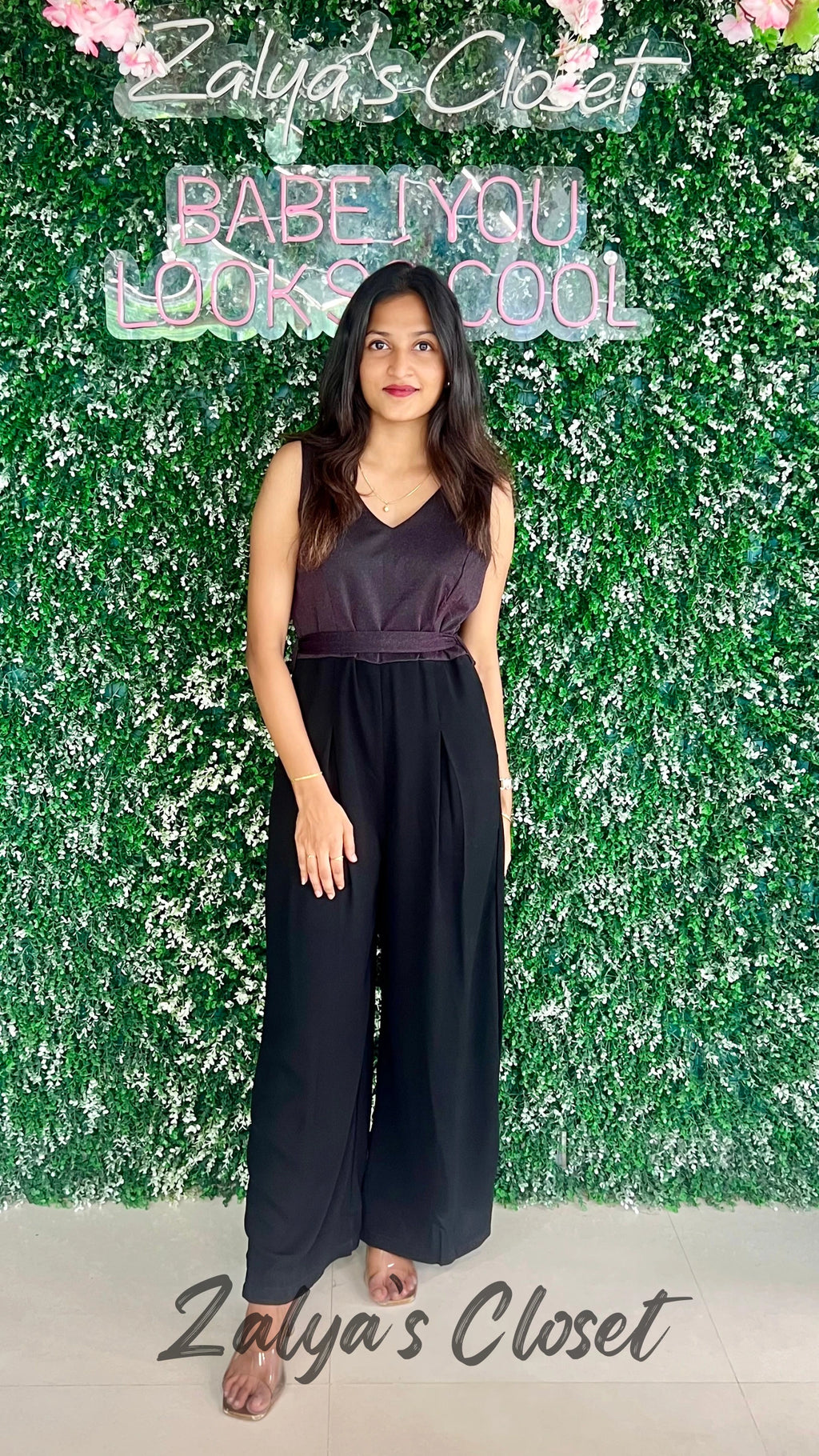 Party Wear Half Shimmer Jumpsuit - Pink image