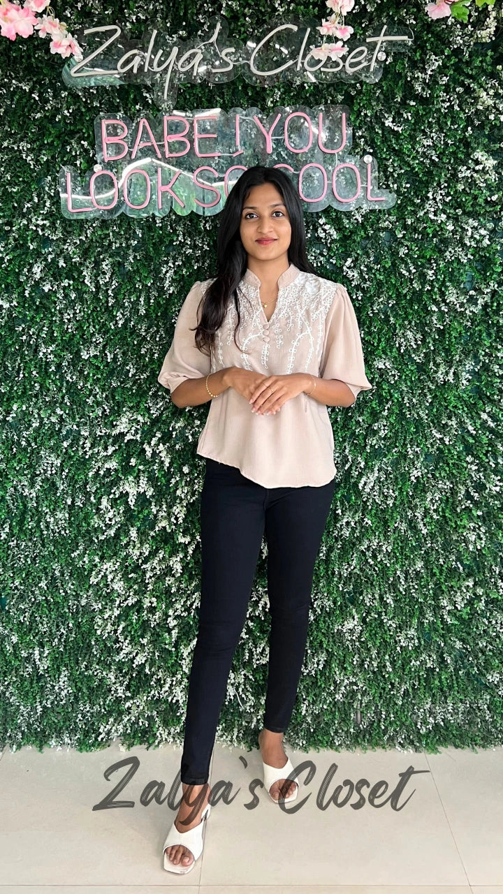 Embroidered Tops - Peach image