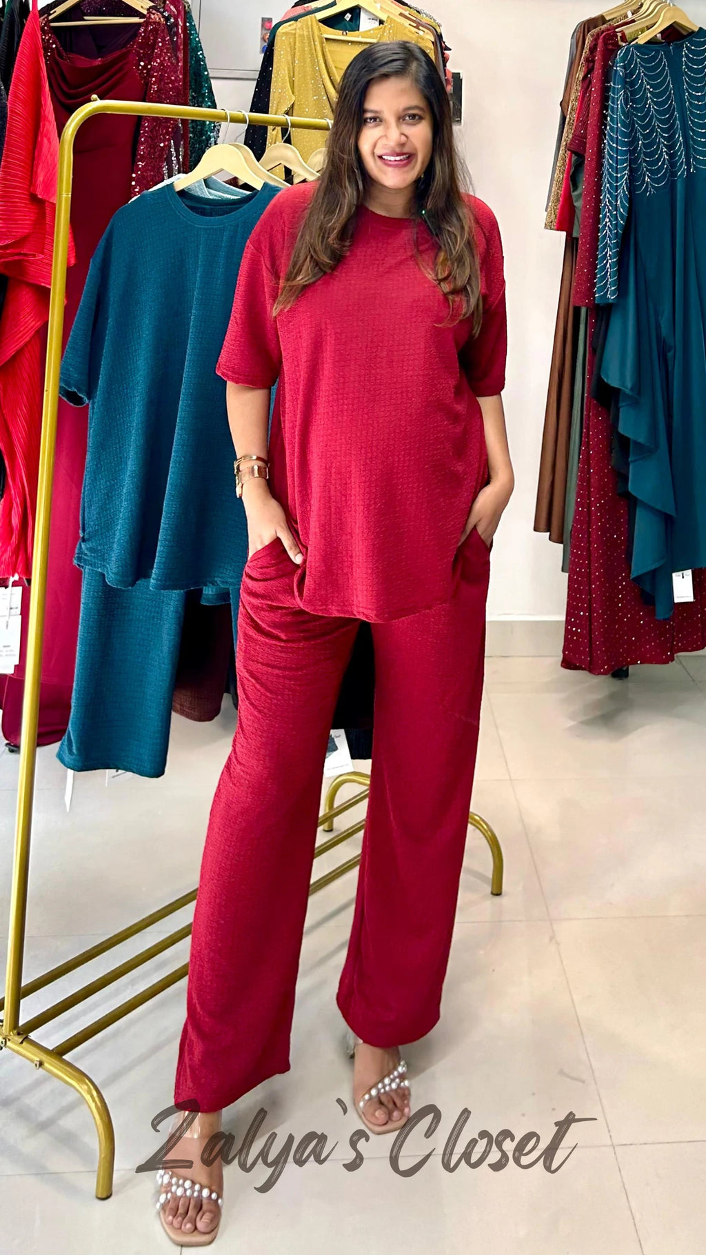 Solid Color Co-ord Set - Red image