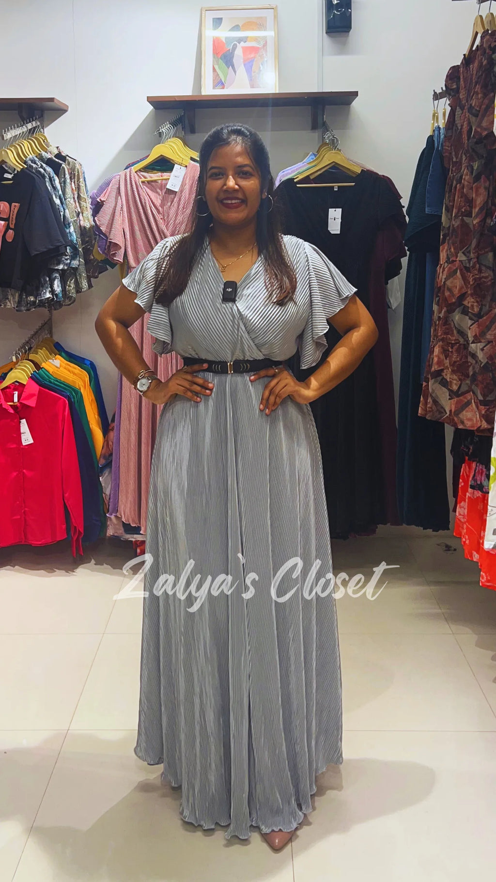 Pleated Ruffle Sleeve Long Dress image 8