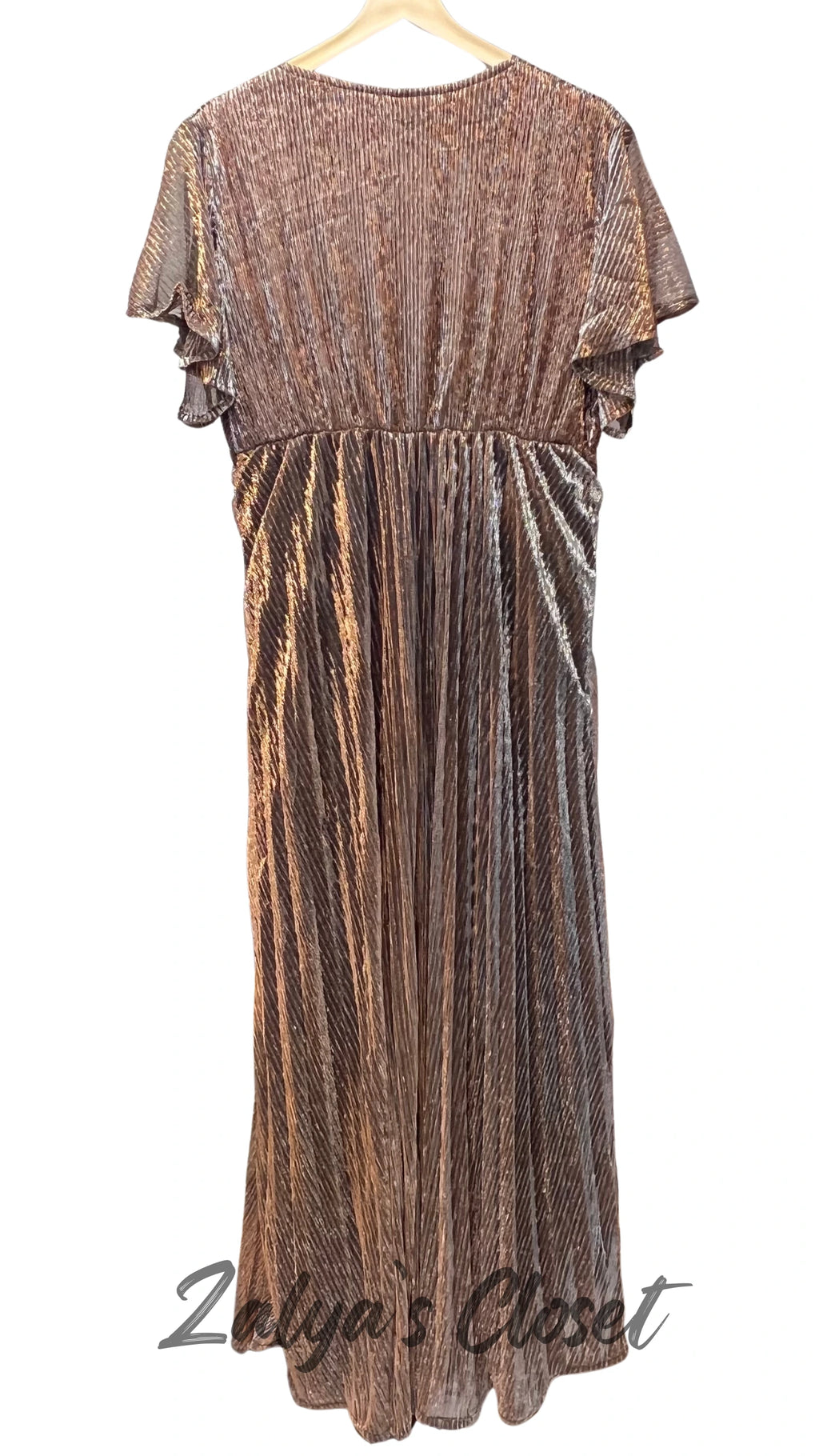 Ruffle sleeves long party wear gown with belt image 3