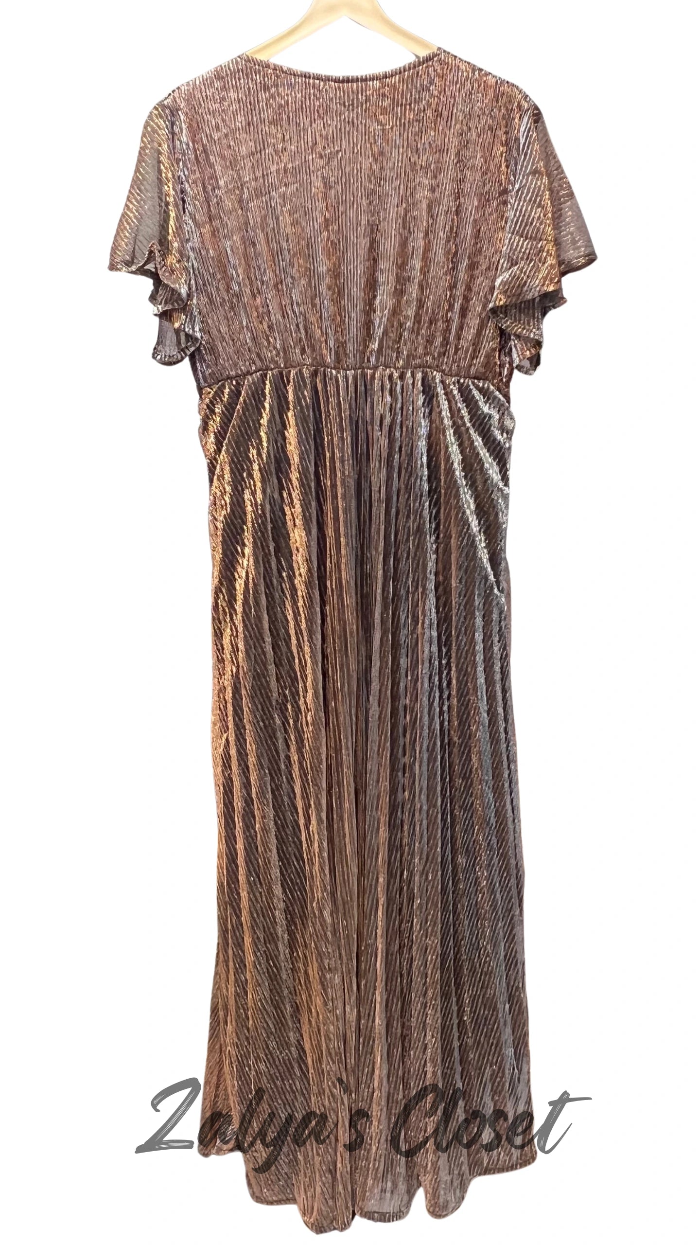 Ruffle sleeves long party wear gown with belt image 3