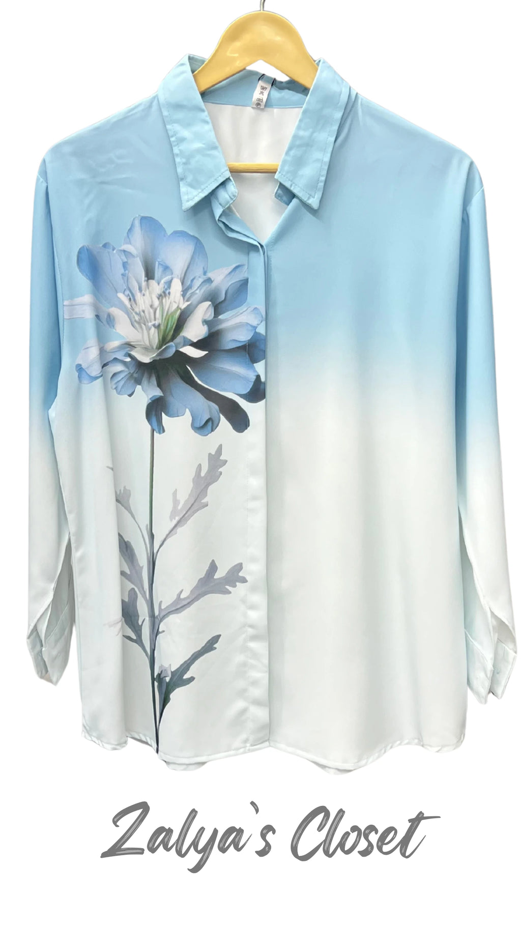 One Side Flower Printed Ombre Shirt - Blue, 38 - 42 image