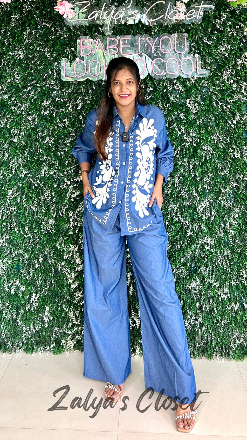 Imported Denim Co-ord Set with Embroidery Detailing image 1