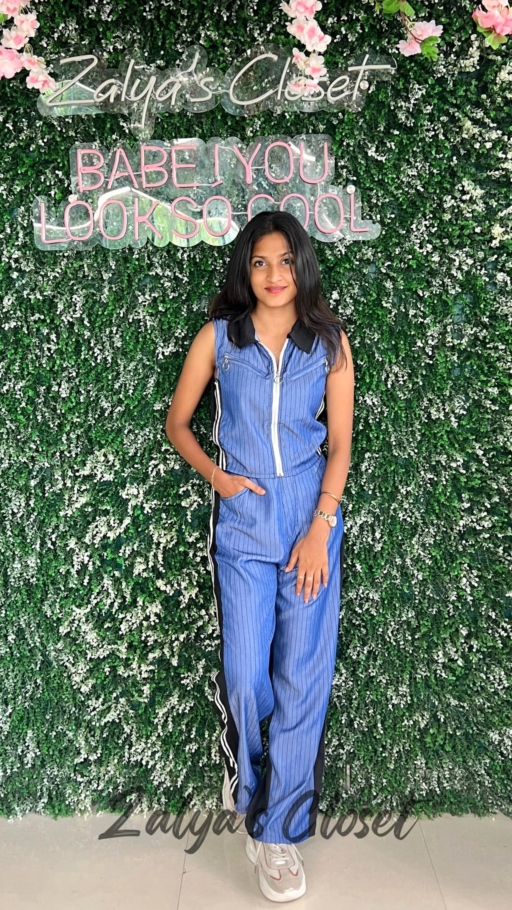 Sleeveless Vertical Striped Denim Co-ord Set image 4