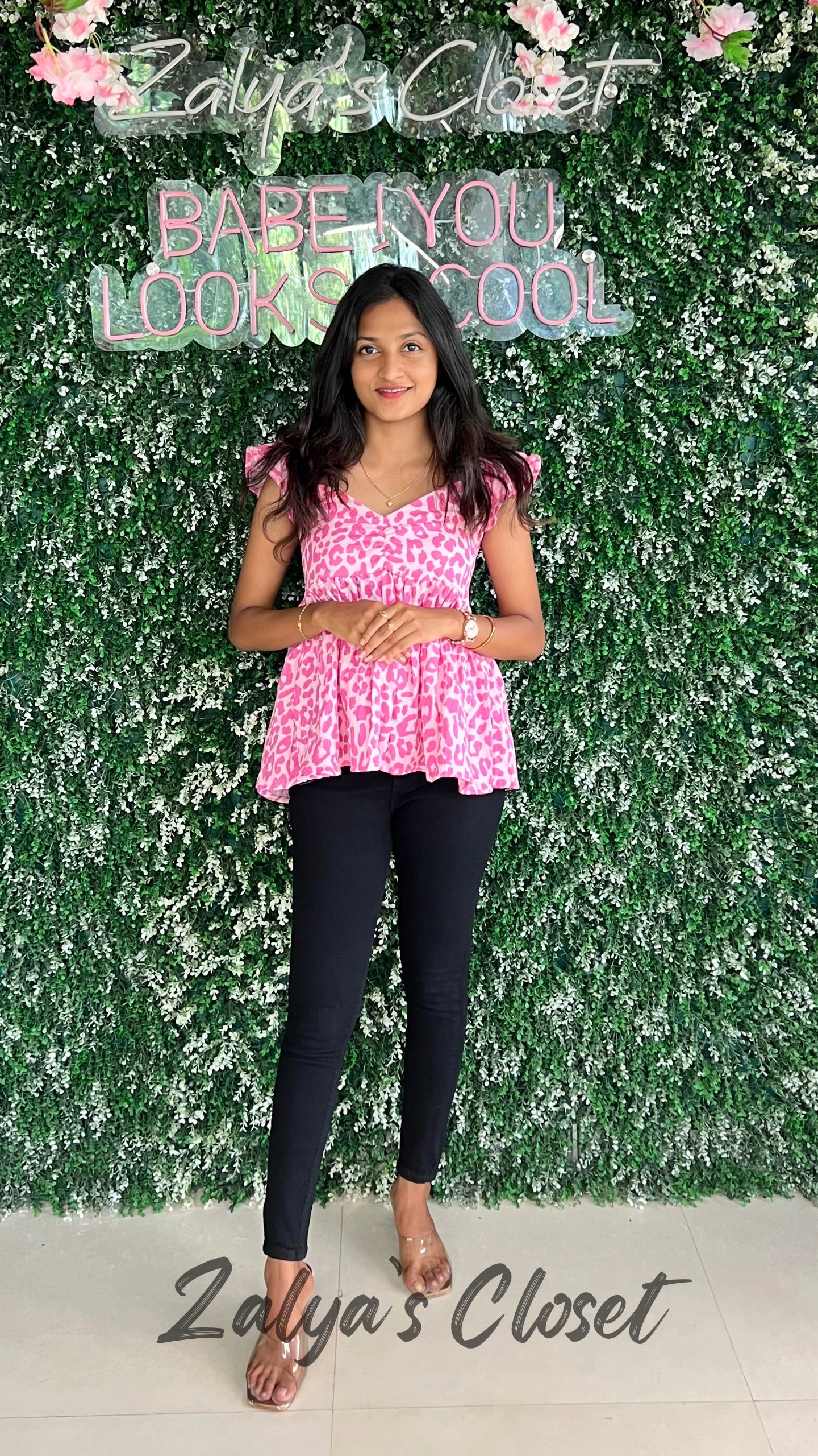 Peplum Style Smocking Printed Top image 1