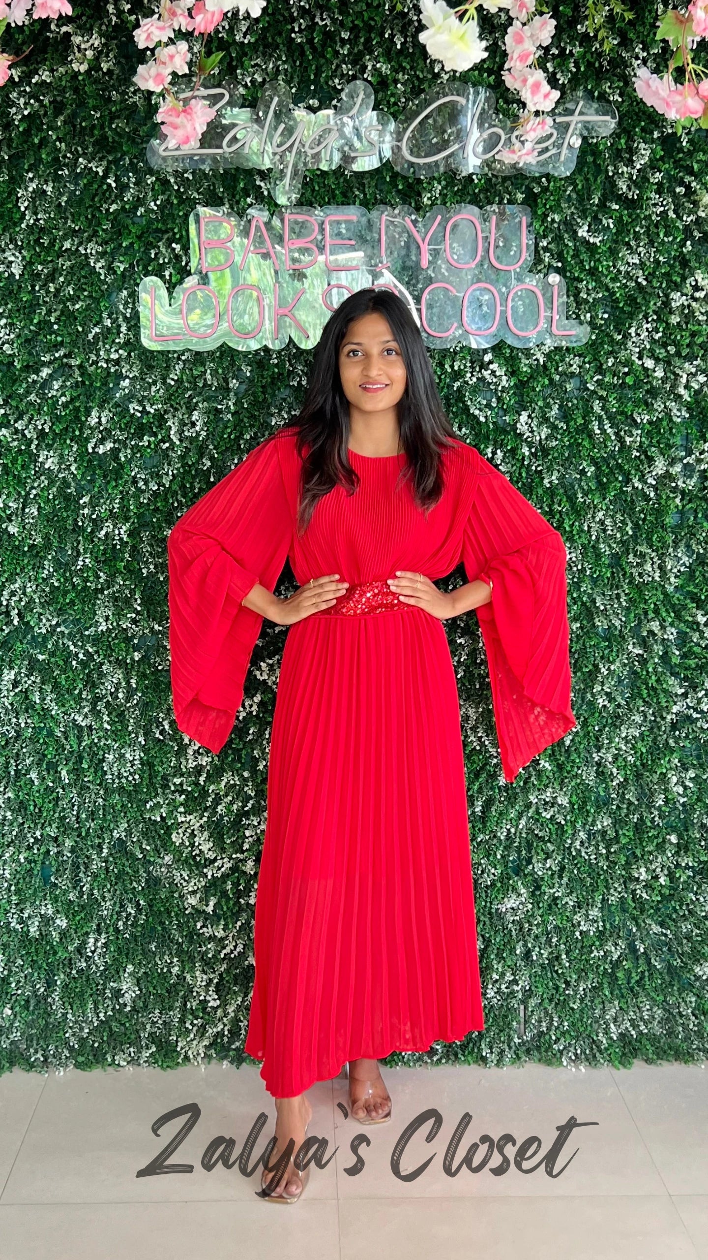 Imported Flared georgette Dress with Belt image 0