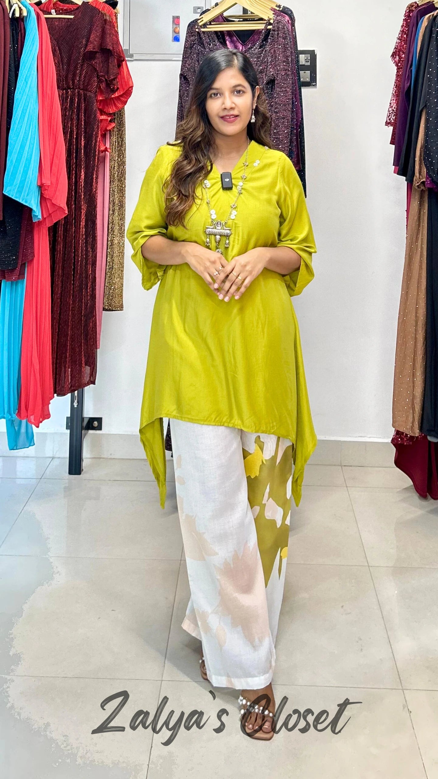 Flower Printed Asymmetrical Co-ord Set - Green, 36 - 40 image