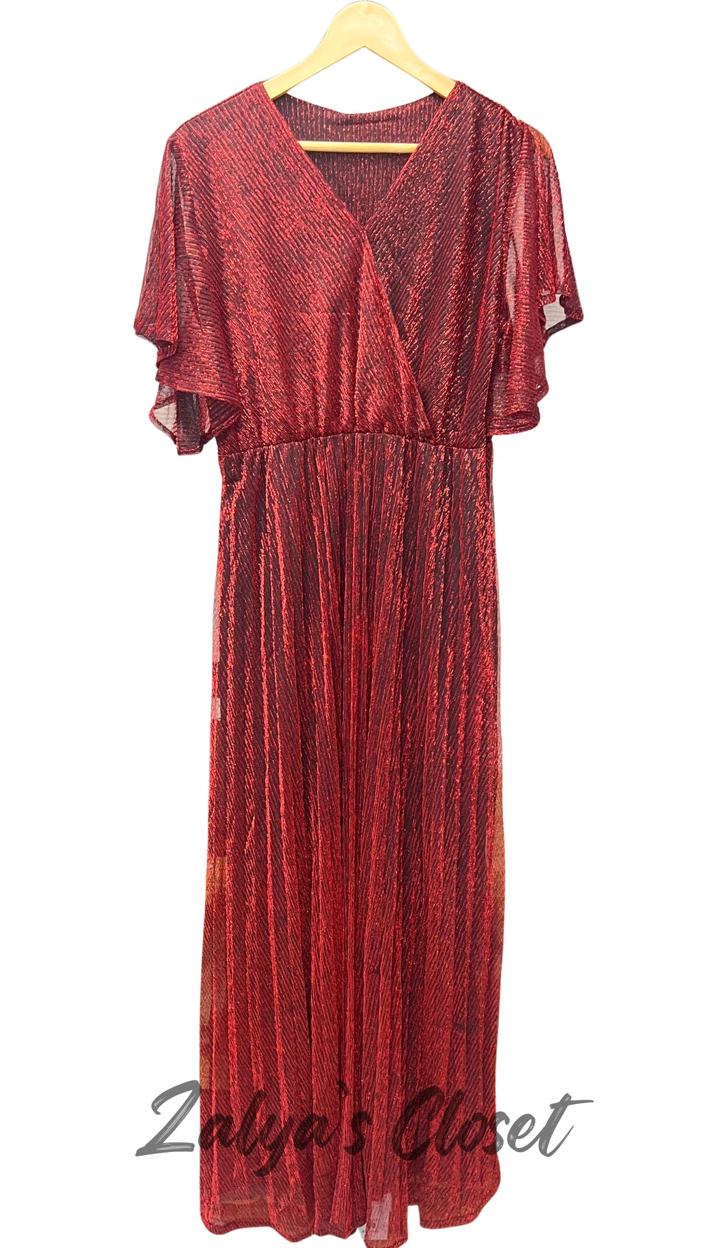 Ruffle sleeves long party wear gown with belt image 0