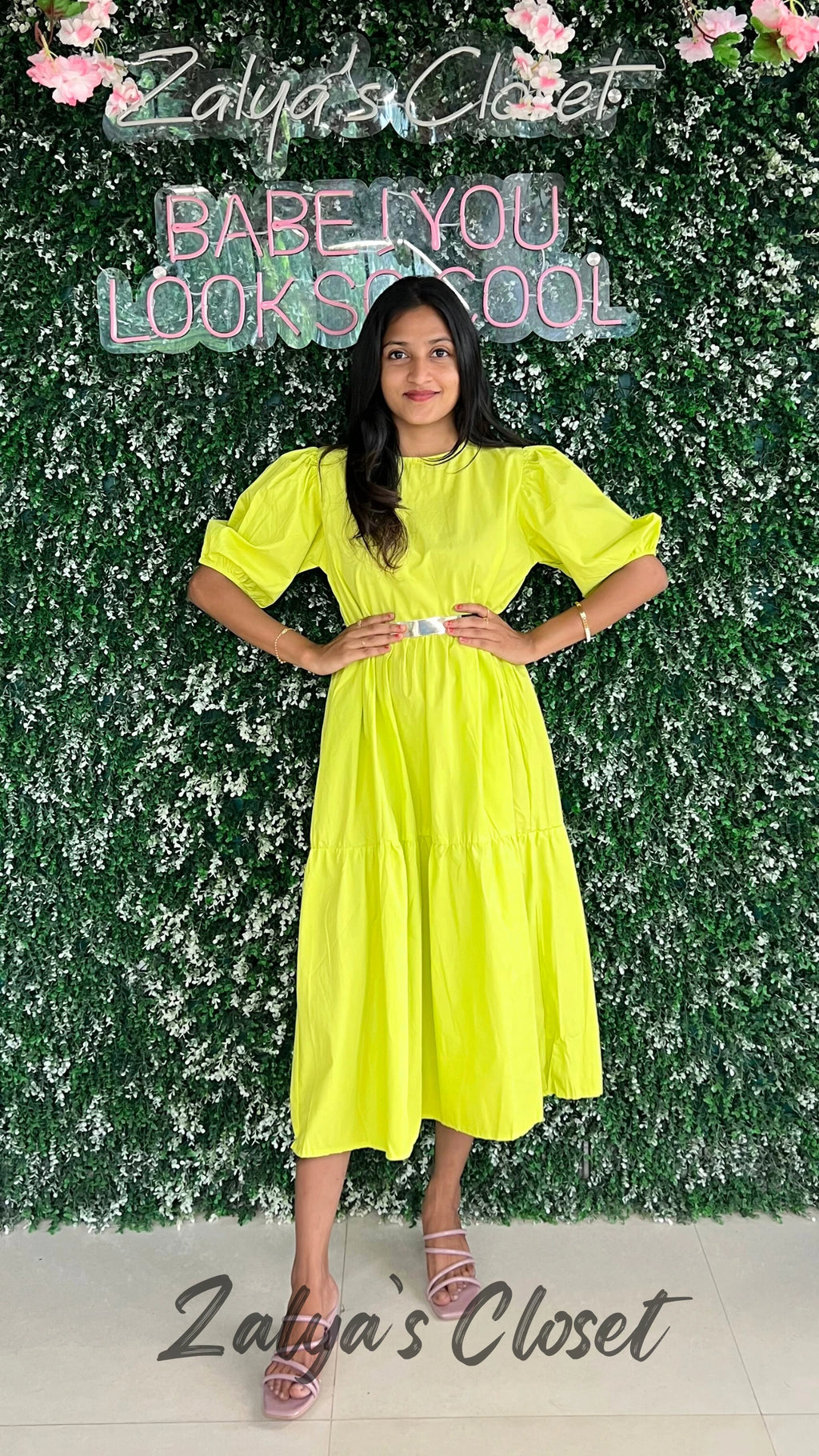 Knee Length Solid Cotton Tiered Dress image 0