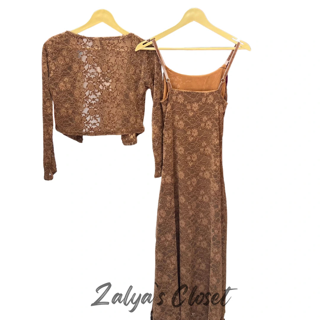 Imported Lace Design Slip Dress with Shrug image 6