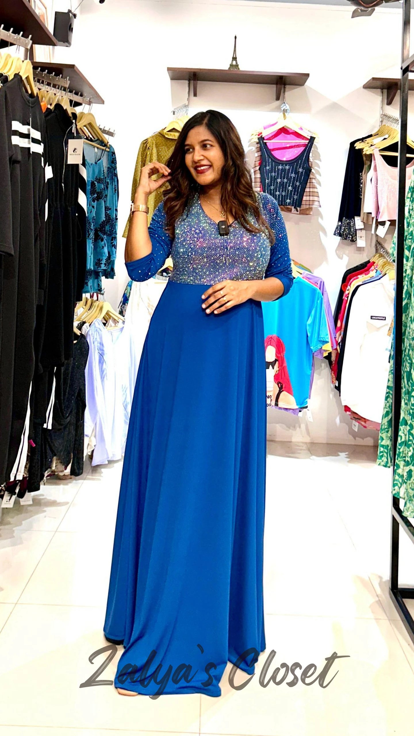 Half Multi Color Stone Work Dress - Blue, 40-44 image