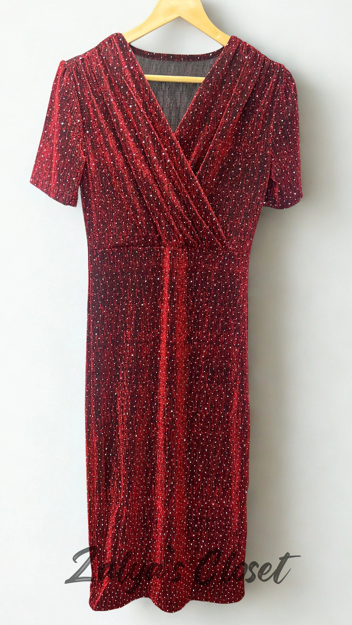 Full Stone Work Imported Dress with Metallic Belt - Red image