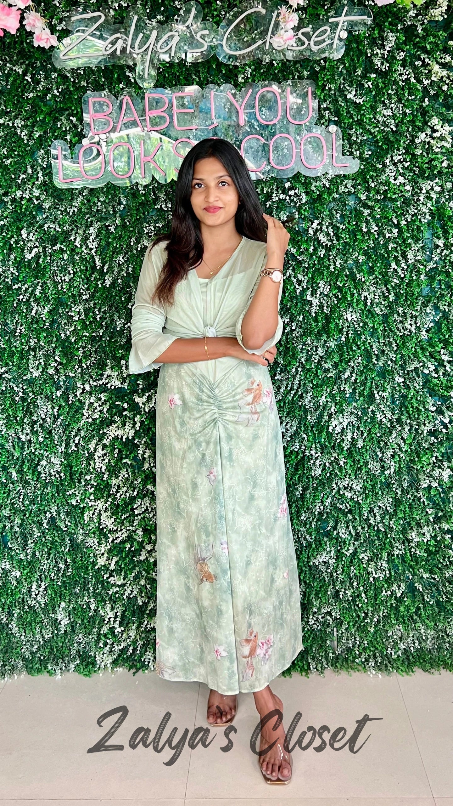 Imported Printed Bodycon Dress with Shrug image 2