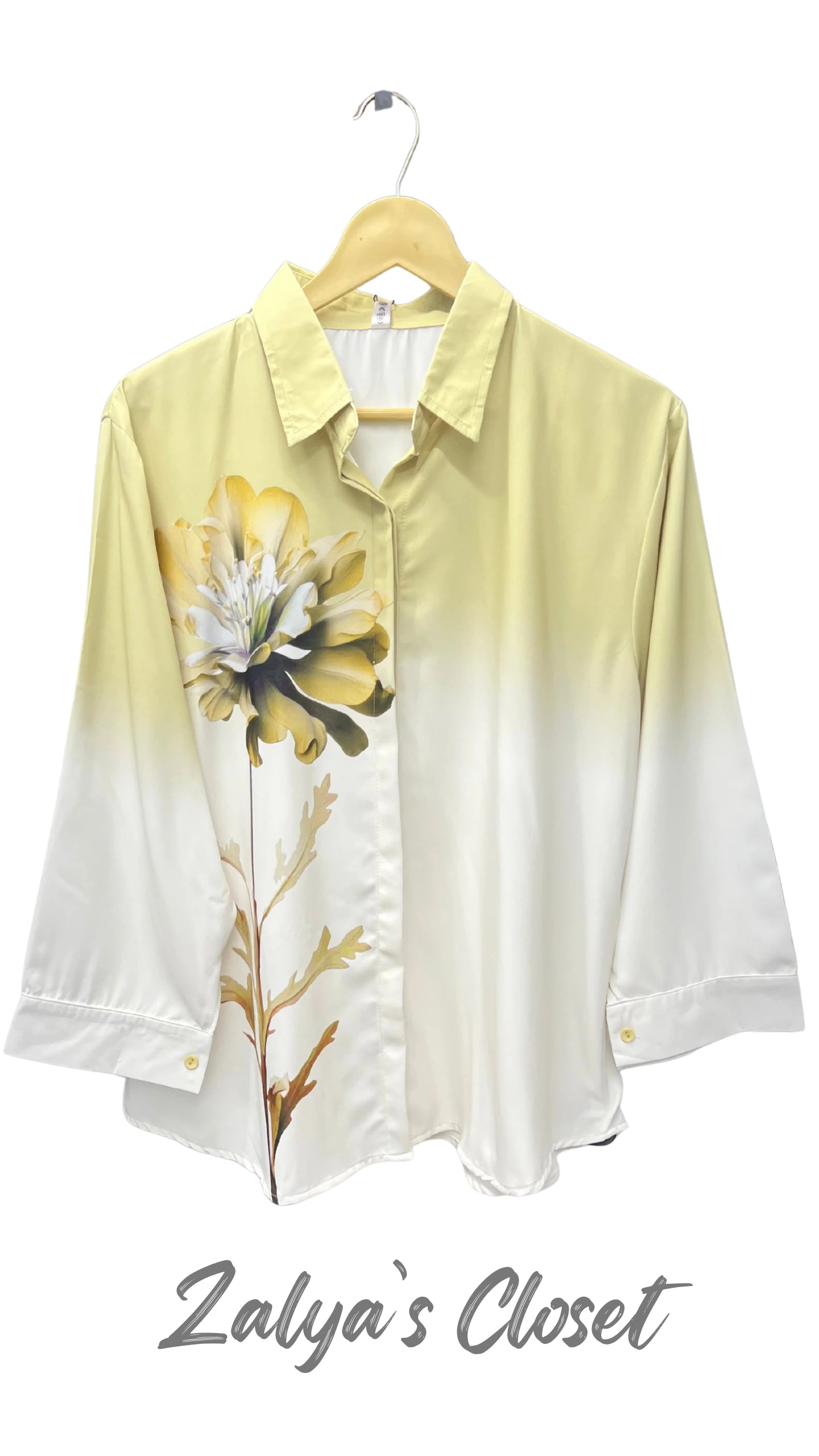 One Side Flower Printed Ombre Shirt - Yellow, 38 - 42 image