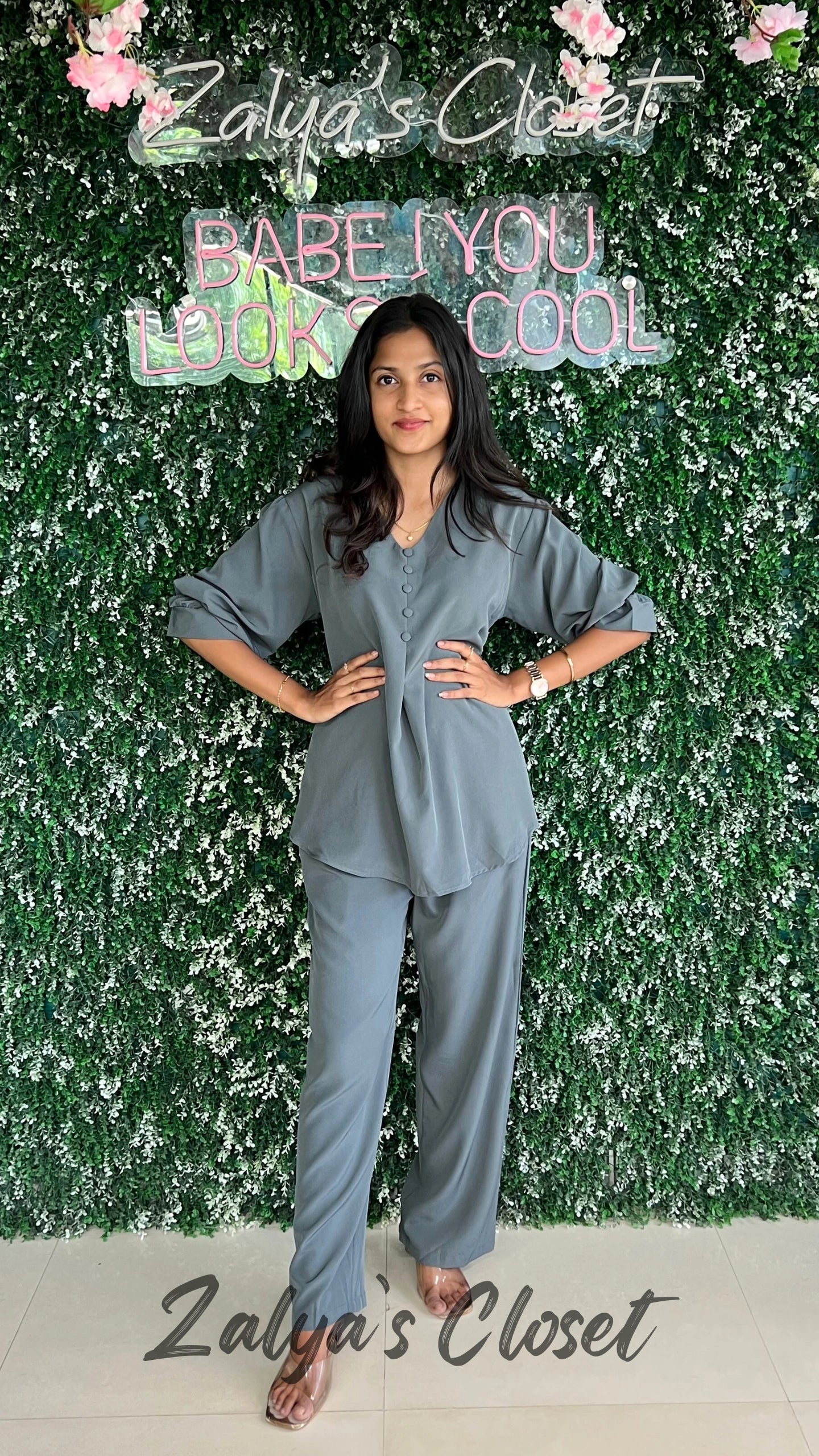 Straight Fit Pant and Solid Top Co-ord Set image 0