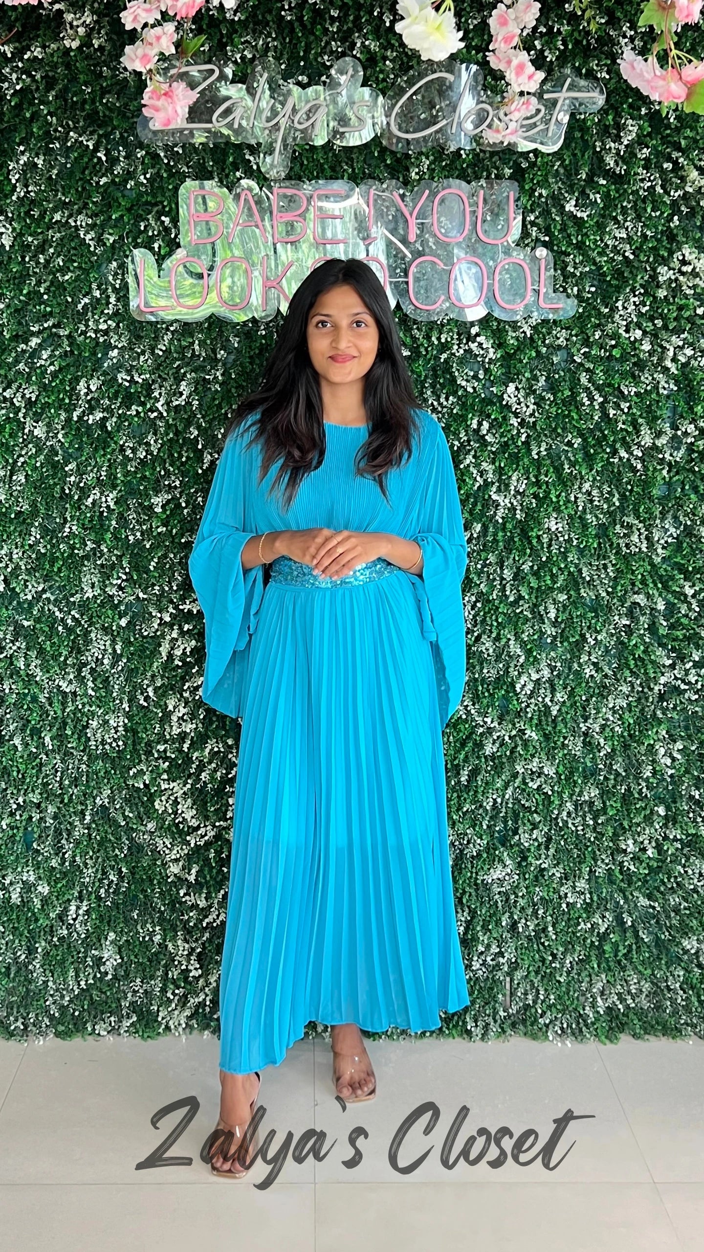 Imported Flared georgette Dress with Belt image 3