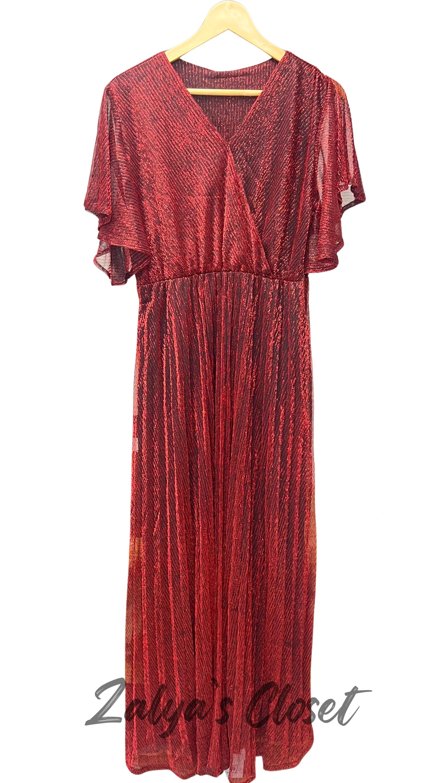 Ruffle sleeves long party wear gown with belt image 6