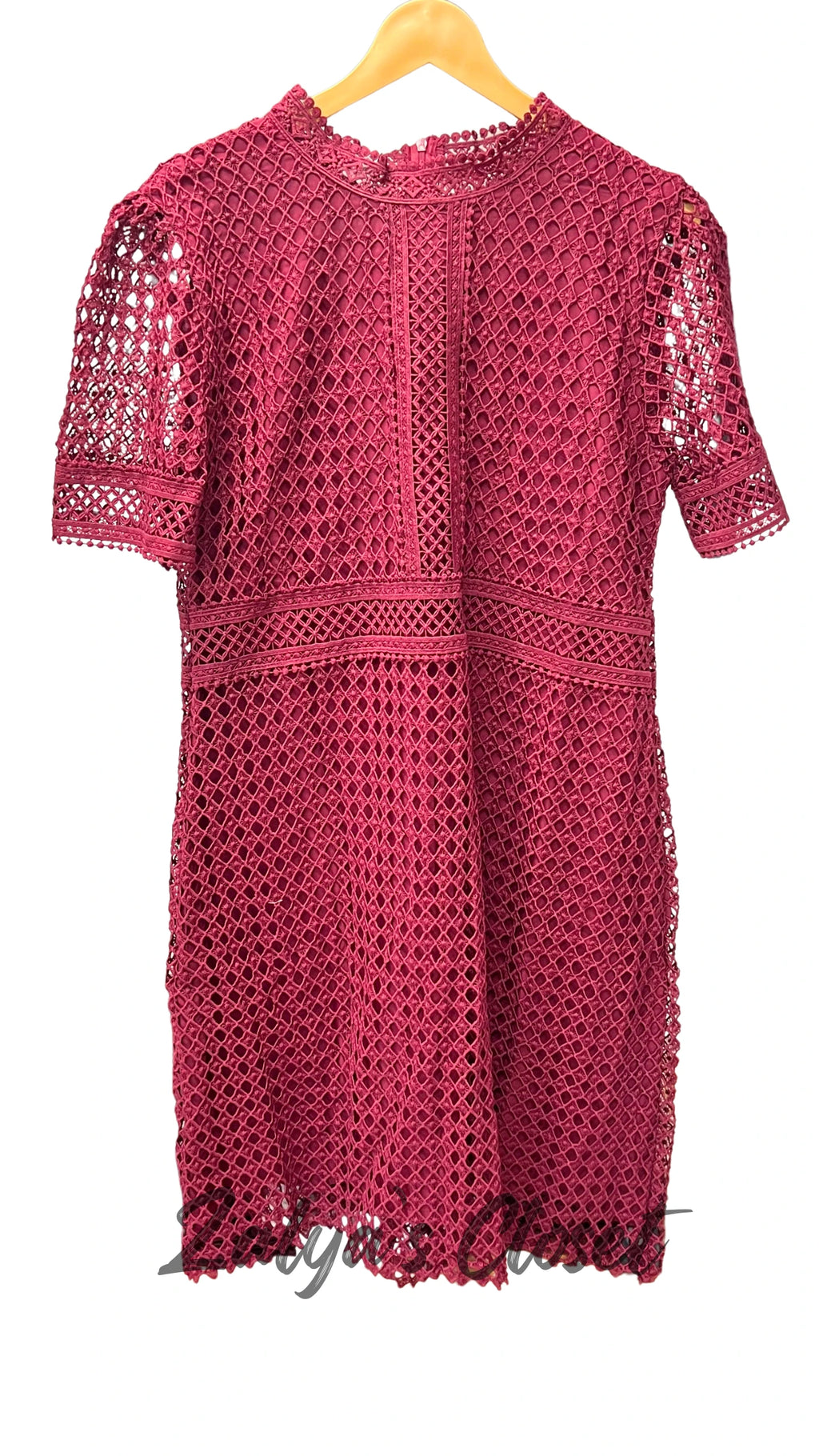 Plus Size Crochet Lace Dress - Wine Color, 34 - 38 image