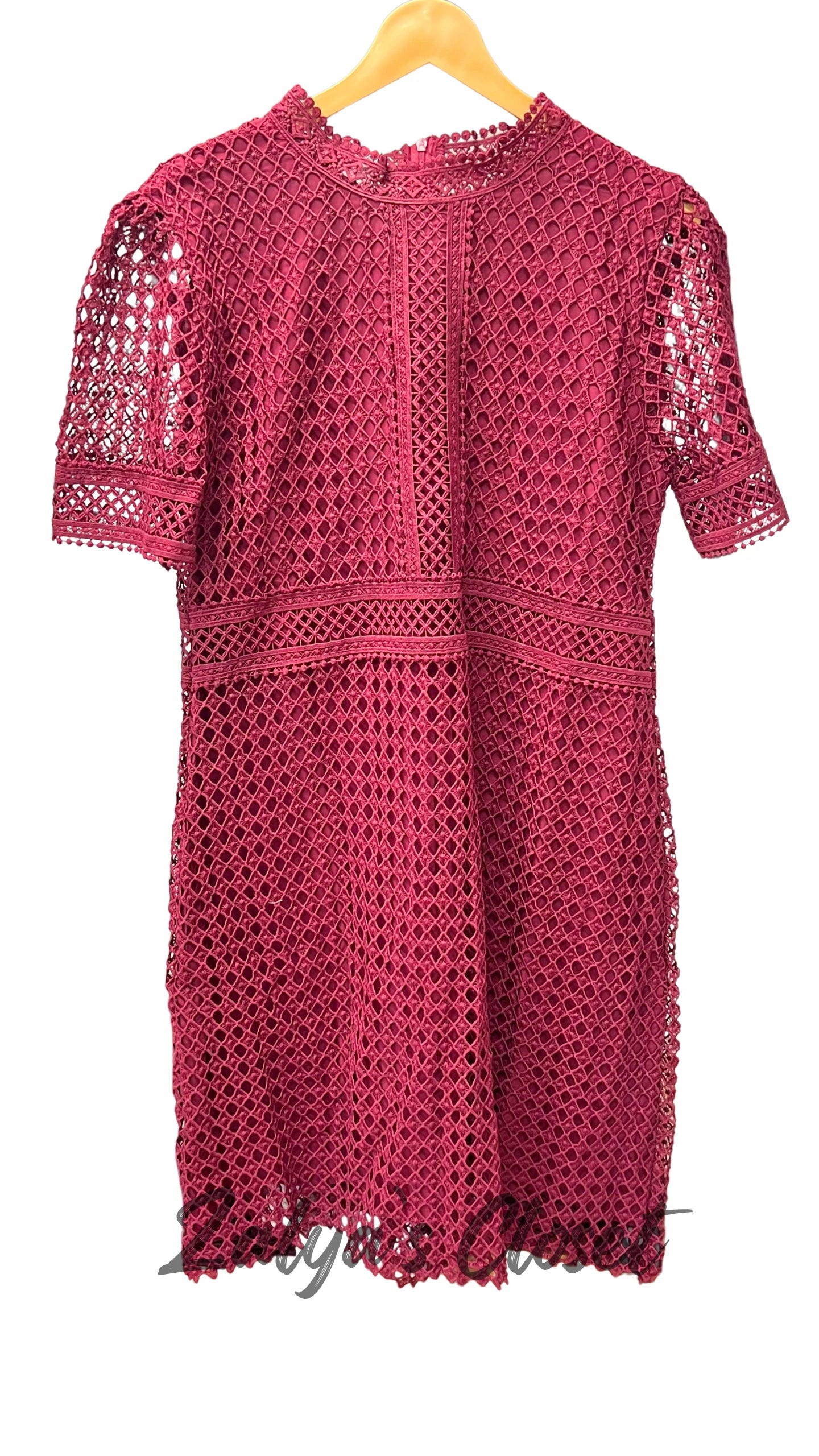 Plus Size Crochet Lace Dress - Wine Color, 34 - 38 image