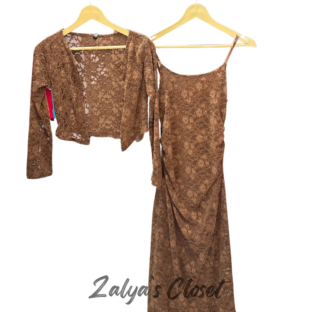 Imported Lace Design Slip Dress with Shrug image 11