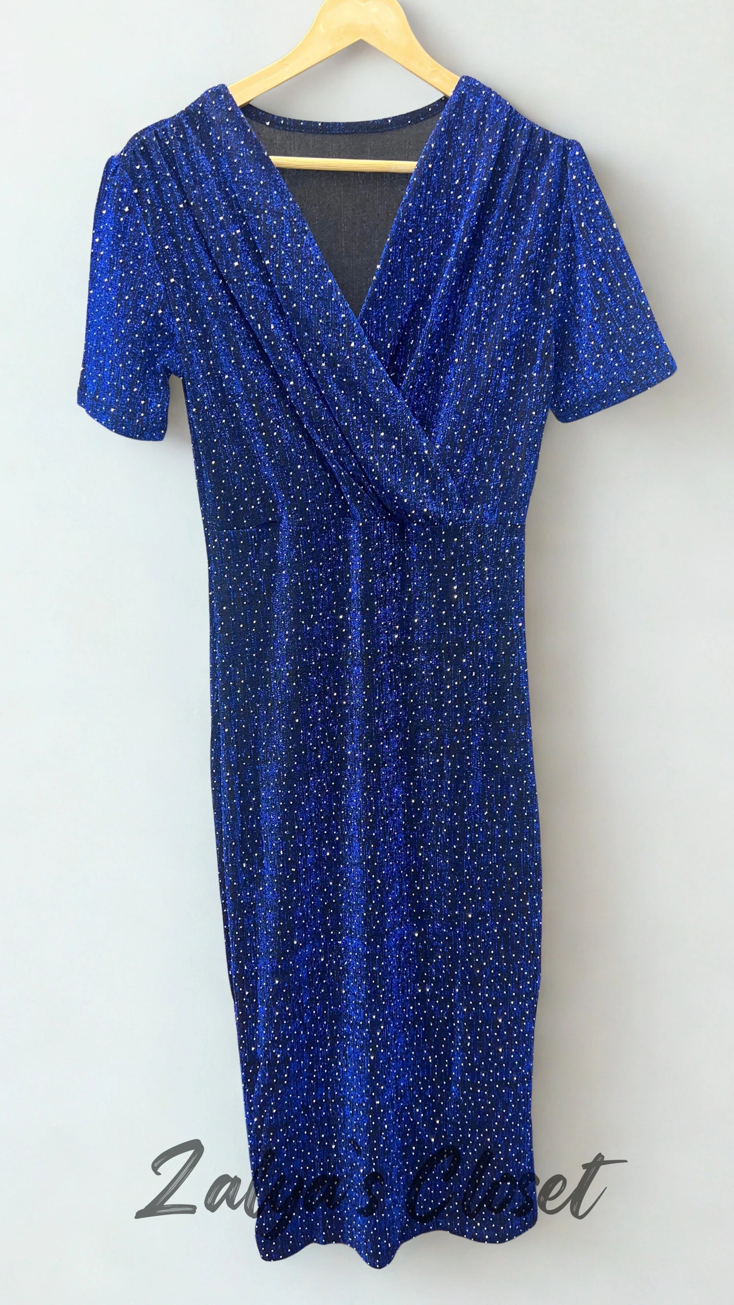 Full Stone Work Imported Dress with Metallic Belt - Blue image