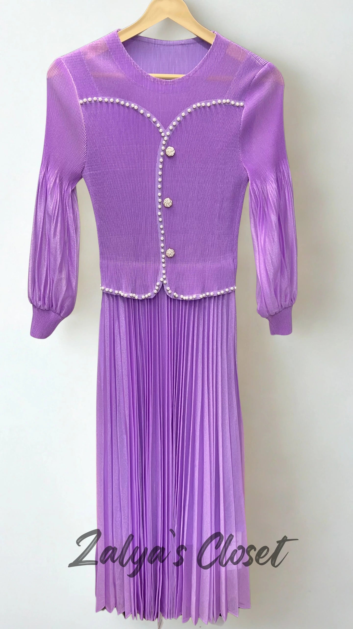 Imported Satin Magic Dress with Pearl Work - Lavendar image