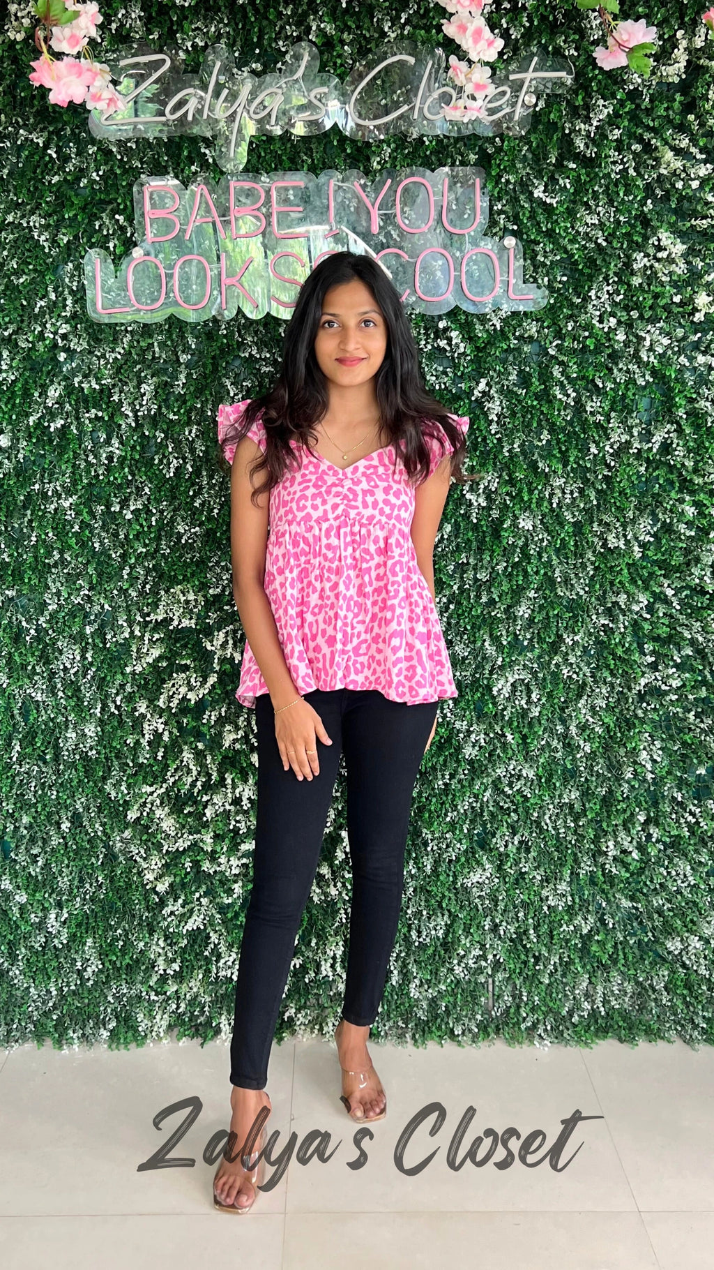 Peplum Style Smocking Printed Top image 0