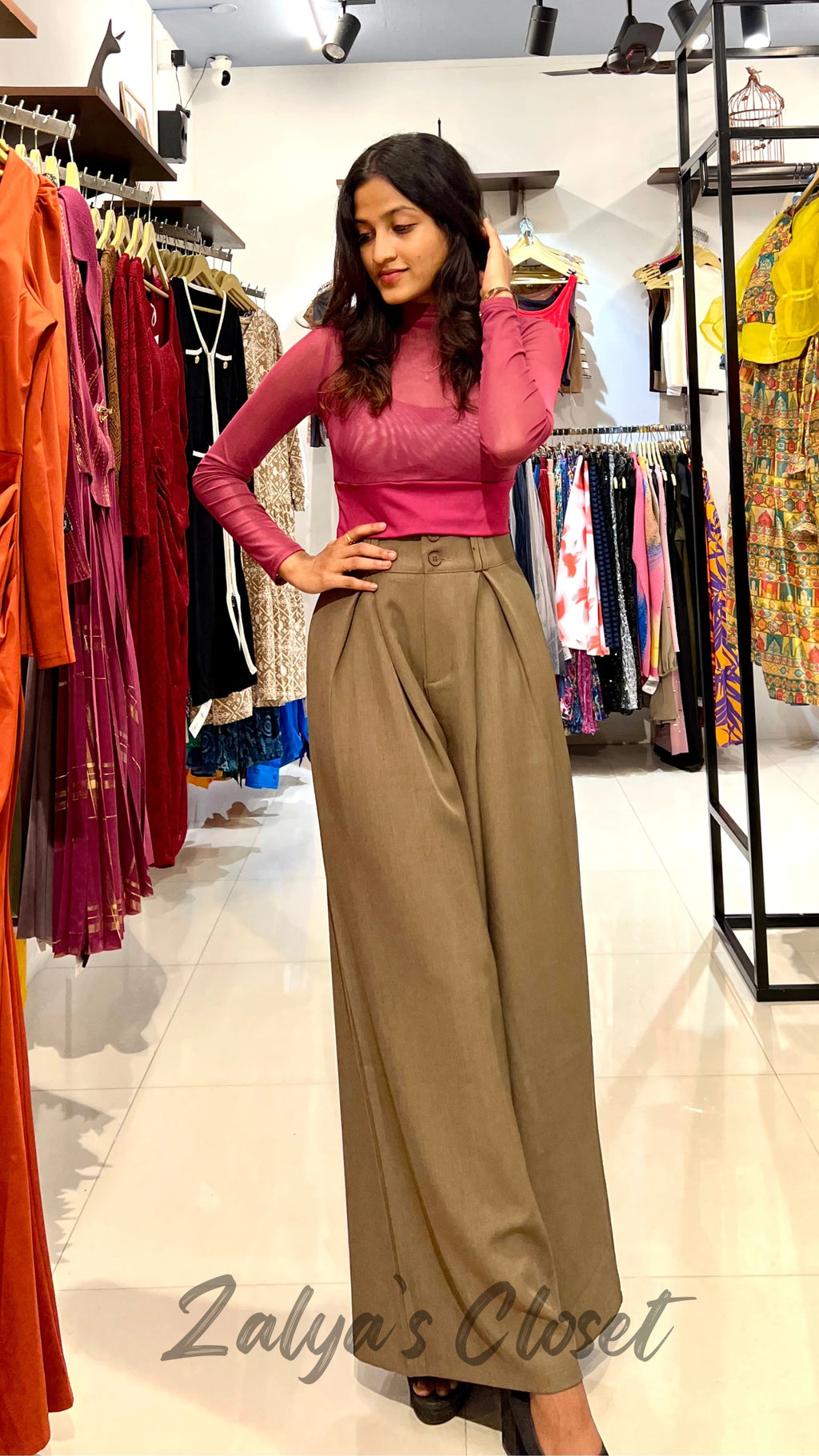 Padded Printed Cropped Tops - Dark Pink image