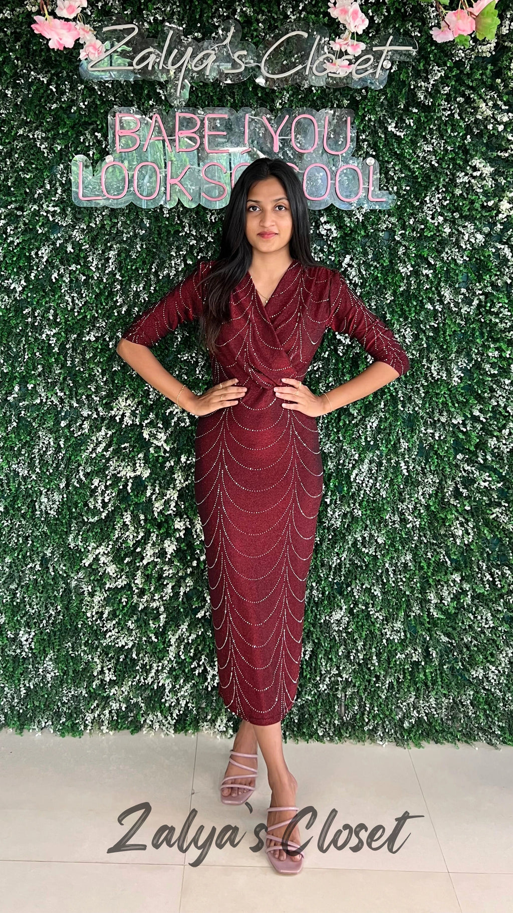 Full Stone Work V-neck Imported Dress image 1