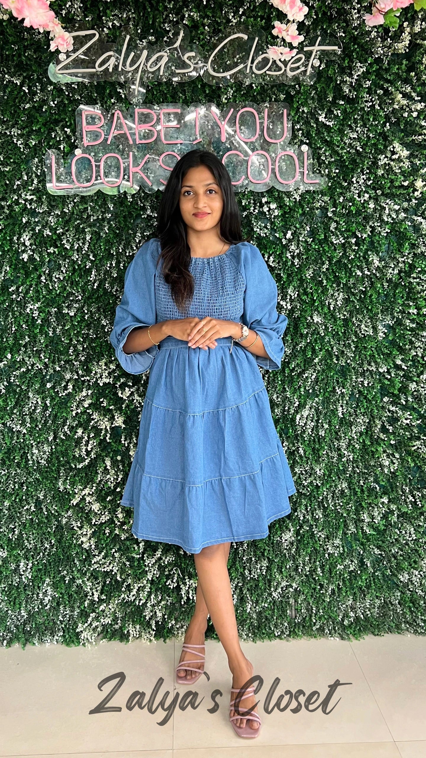 Smocking Denim Tiered Dress image 0