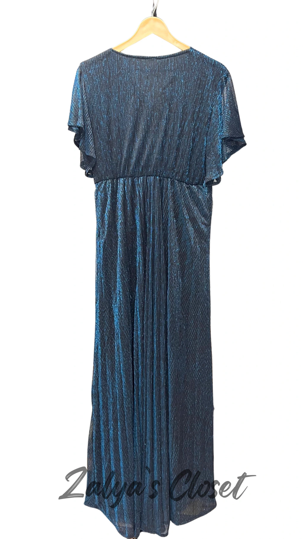 Ruffle sleeves long party wear gown with belt image 8