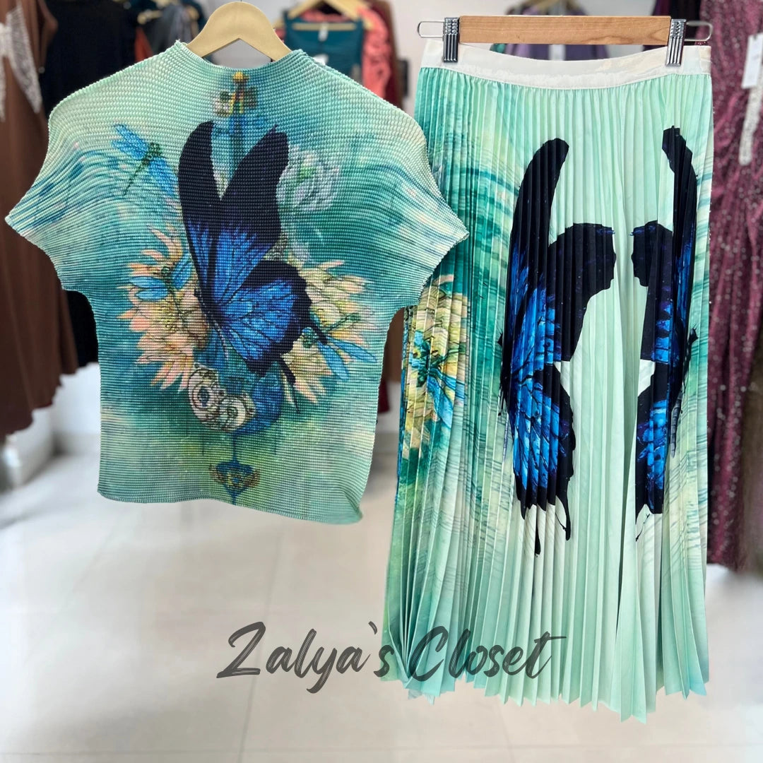 Imported Flower Printed Magic Skirt and Top Set - Green2 image